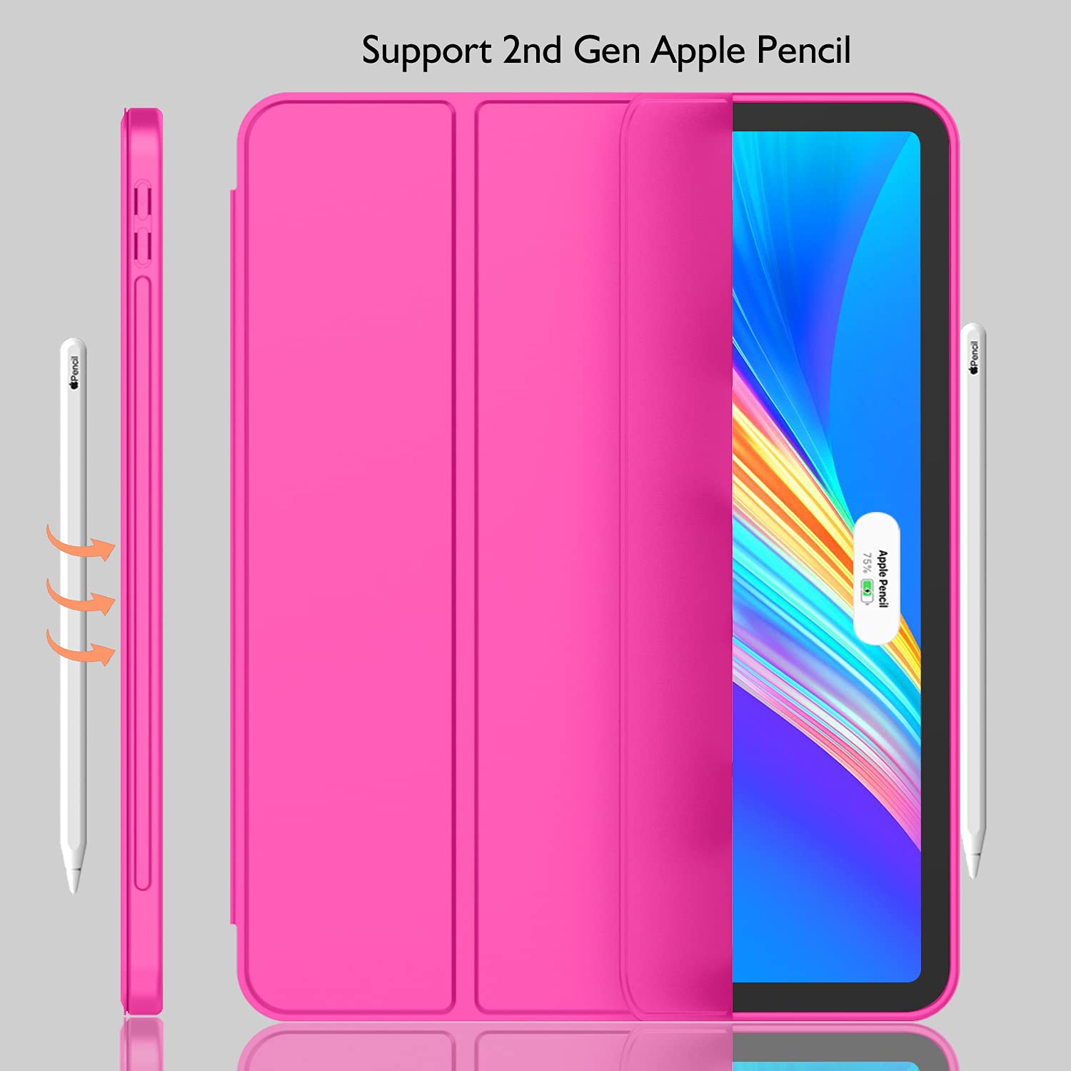 Imieet New Ipad Pro 11 Inch Case 2022(4Th Gen)/ 2021(3Rd Gen) With Pencil Holder [Support Ipad 2Nd Pencil Charging/Pair],Trifold Stand Smart Case With Soft Tpu Back,Auto Wake/Sleep(Rose Red)