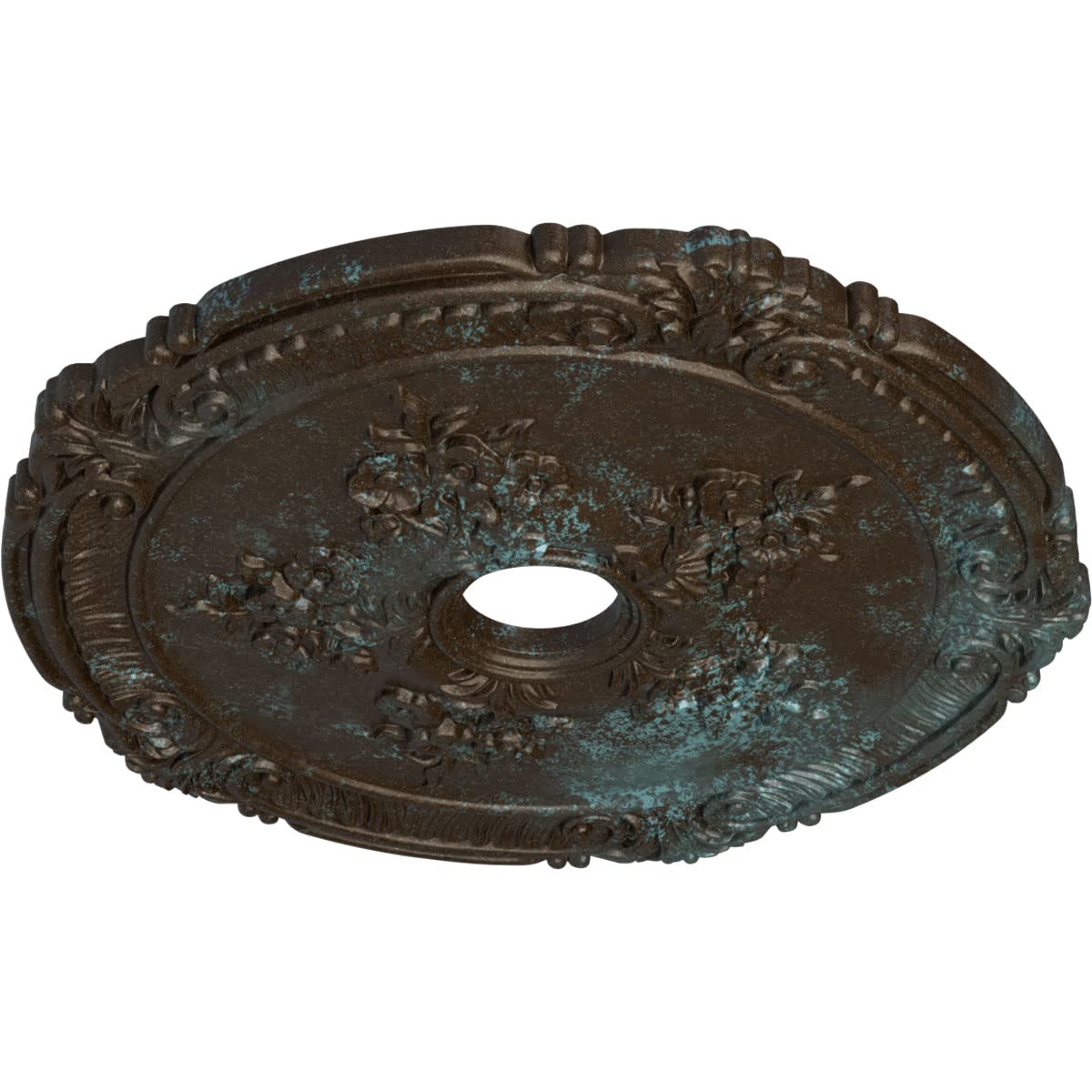 Ekena Millwork Cm26Atbbs Attica With Rose Ceiling Medallion, 26''Od X 3 3/4''Id X 1 1/2''P, Hand Painted Bronze Blue Patina