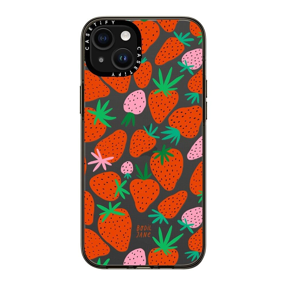 Casetify Compact Case For Iphone 15 Plus [2X Military Grade Drop Tested / 4Ft Drop Protection]   Strawberries   Clear Black