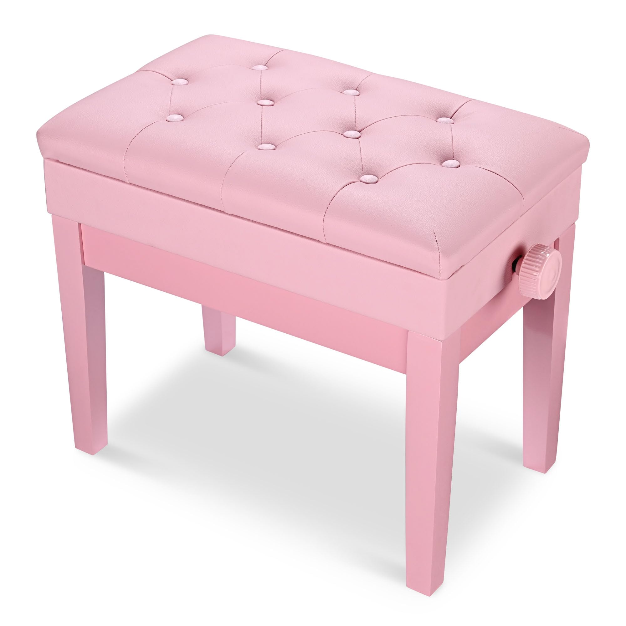 Aw Adjustable Height Piano Bench Pu Leather Padded Wooden Keyboard Stool Storage For Music Books Pink