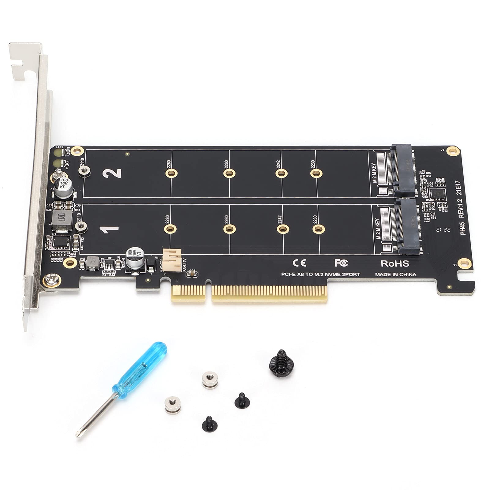 Dual M.2 Nvme Pcie Adapter Card, 2 X 32Gbps Full Speed Pcie 3.0 Pcie 4.0 X16 Expansion Card, M.2 Ssd Pcie X8 M Key Hard Drive Co