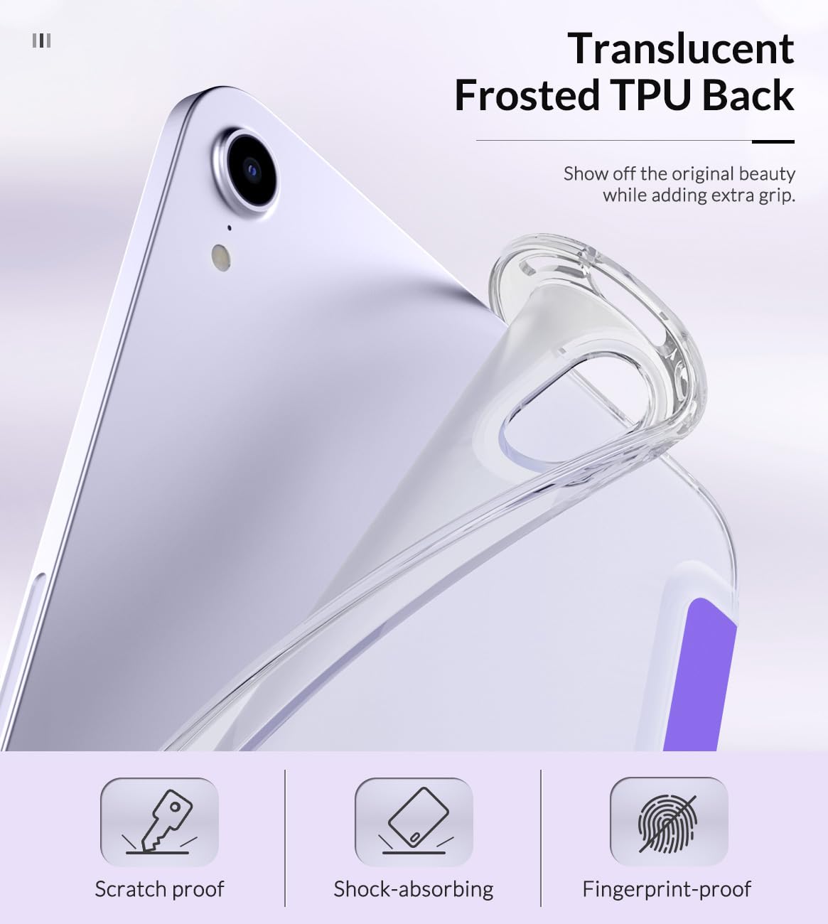 MoKo Case Fit New iPad Mini 7 (A17 Pro) 2024, iPad Mini 6th Generation Case 2021 (8.3 inch), iPad Mini 6 Case, Soft TPU Translucent Frosted Back Cover Case for iPad Mini 7th, Hibiscus Purple