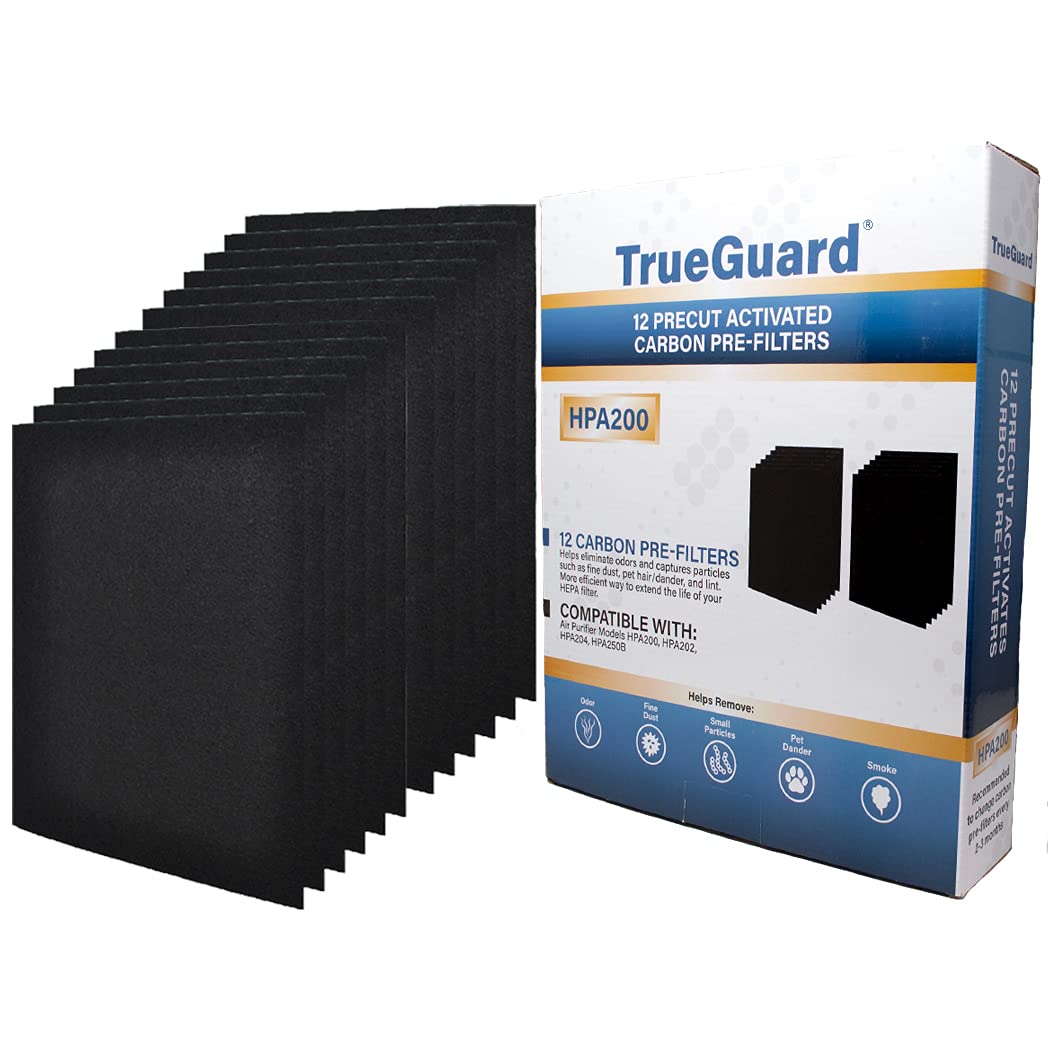 Trueguard Air Purifier Replacement Pre Filters For Hpa200 Series | 12 Pack Of Pre Cut Activated Carbon Prefilters | Precision Fi