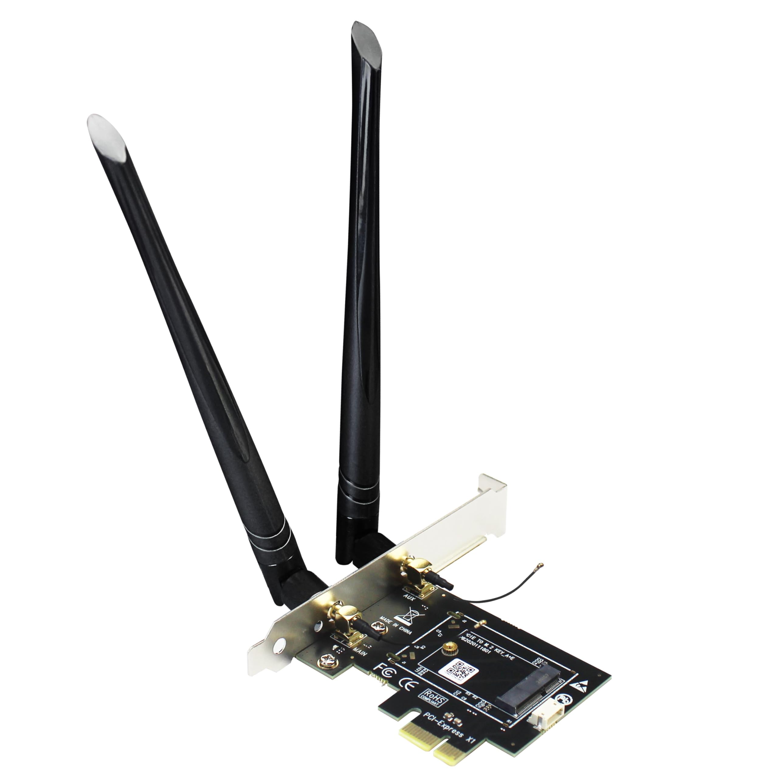 GLOTRENDS WA01 M.2 E Key to PCIe X1 WiFi Bluetooth Adapter for M.2 WiFi 4/5/6/6e/7/Coral TPU Module, with 6dBi SMA Antenna Kits