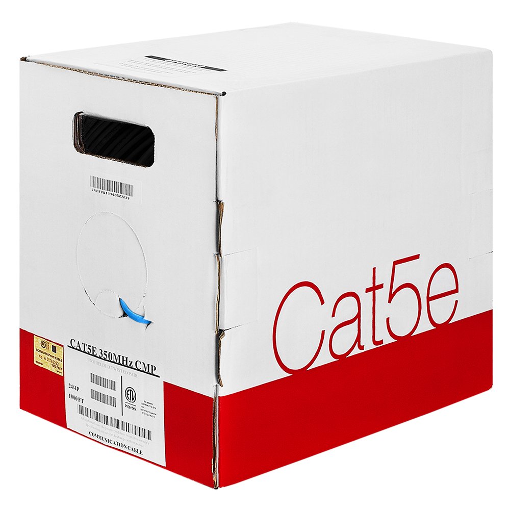 Cmple   Plenum Cat5E Bulk Cable Utp 24Awg Cmp Rated Bare Copper 1000Ft Solid Blue