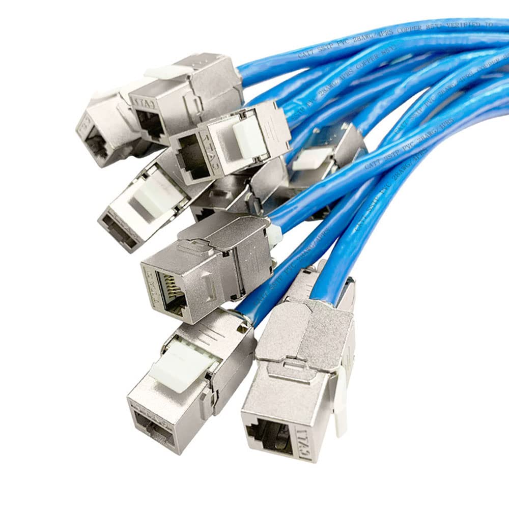 Zoerax 12 Pcs Cat6A Cat7 Keystone Jack Cat7 Rj45 Stp Tool Less Type Zinc Alloy Module Jacks Adapter Coupler For 22 To 26 Awg Sol