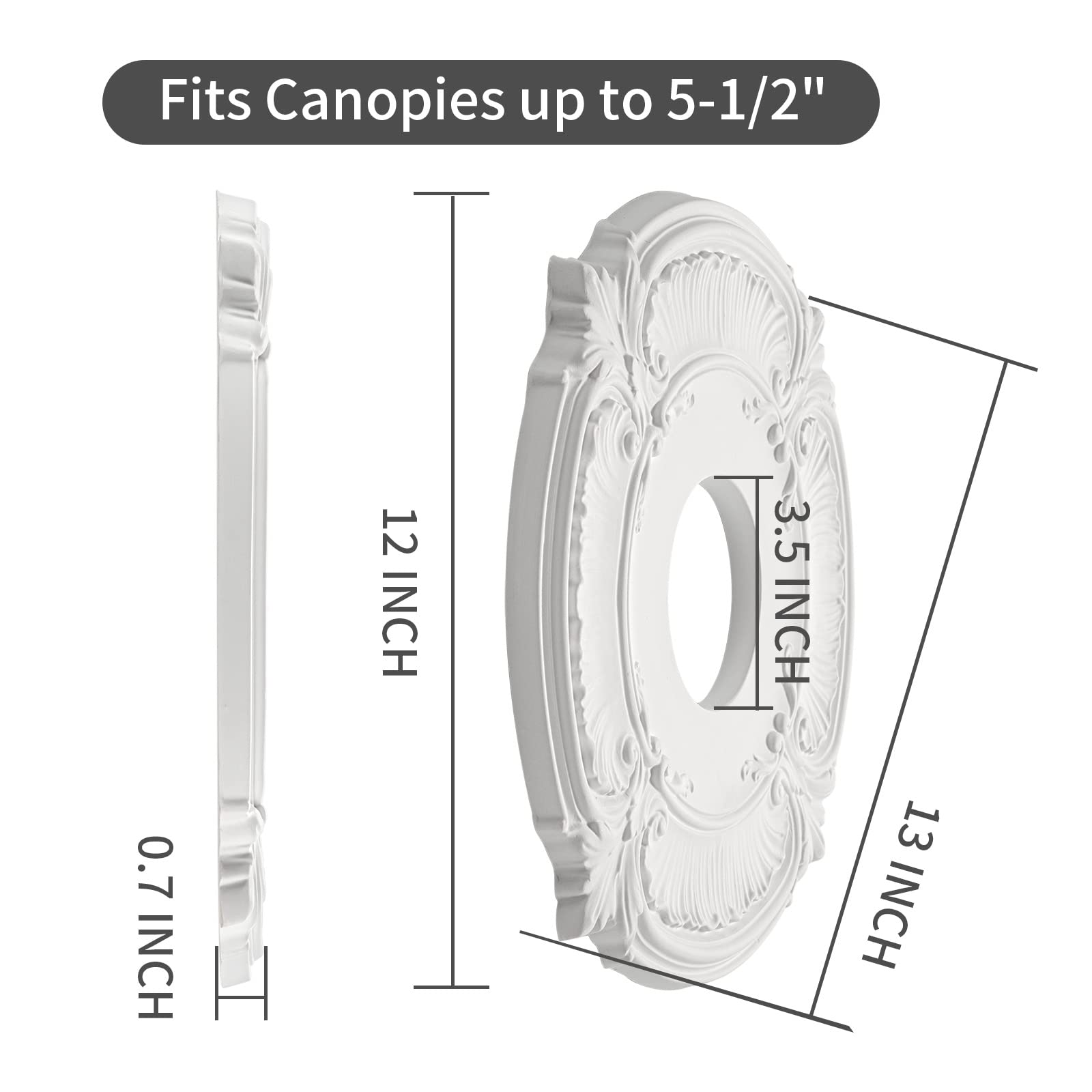 Eifhyt 2 Pack White Home Lighting Ceiling Medallions Molded Plastic, 13'' Od X 3 1/2''Id X 3/4'' P