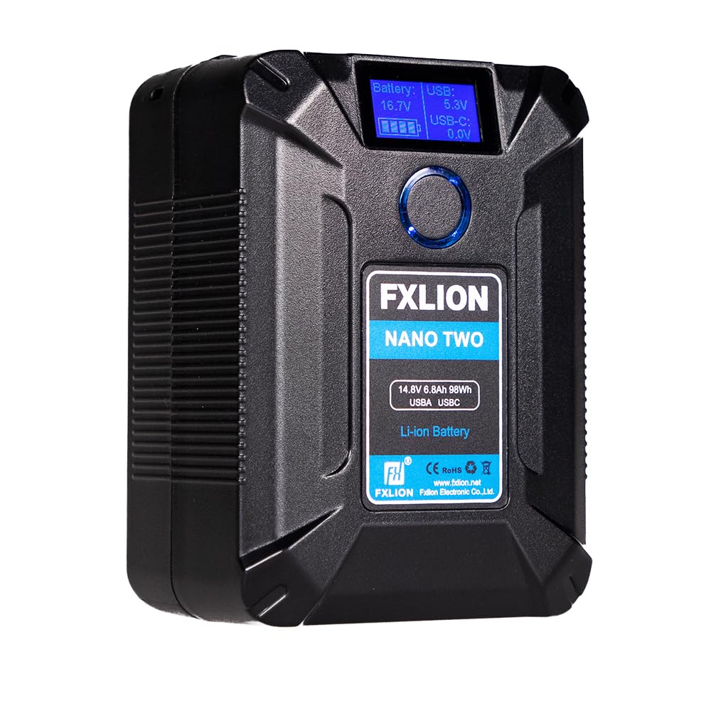 Fxlion Nano Two V Mount Battery,98Wh 14.8V 6800Mah Rechargeable Portable V Lock Battery With Lcd Screen,D Tap,Usb A,Usb C Ports