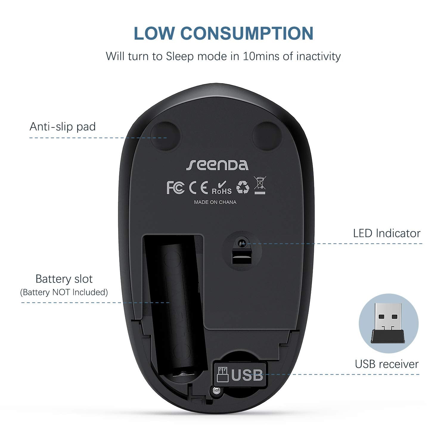 Seenda Wireless Mouse, 2.4G Noiseless Mouse With Usb Receiver Portable Computer Mice For Pc, Tablet, Laptop, Notebook   Blue & B