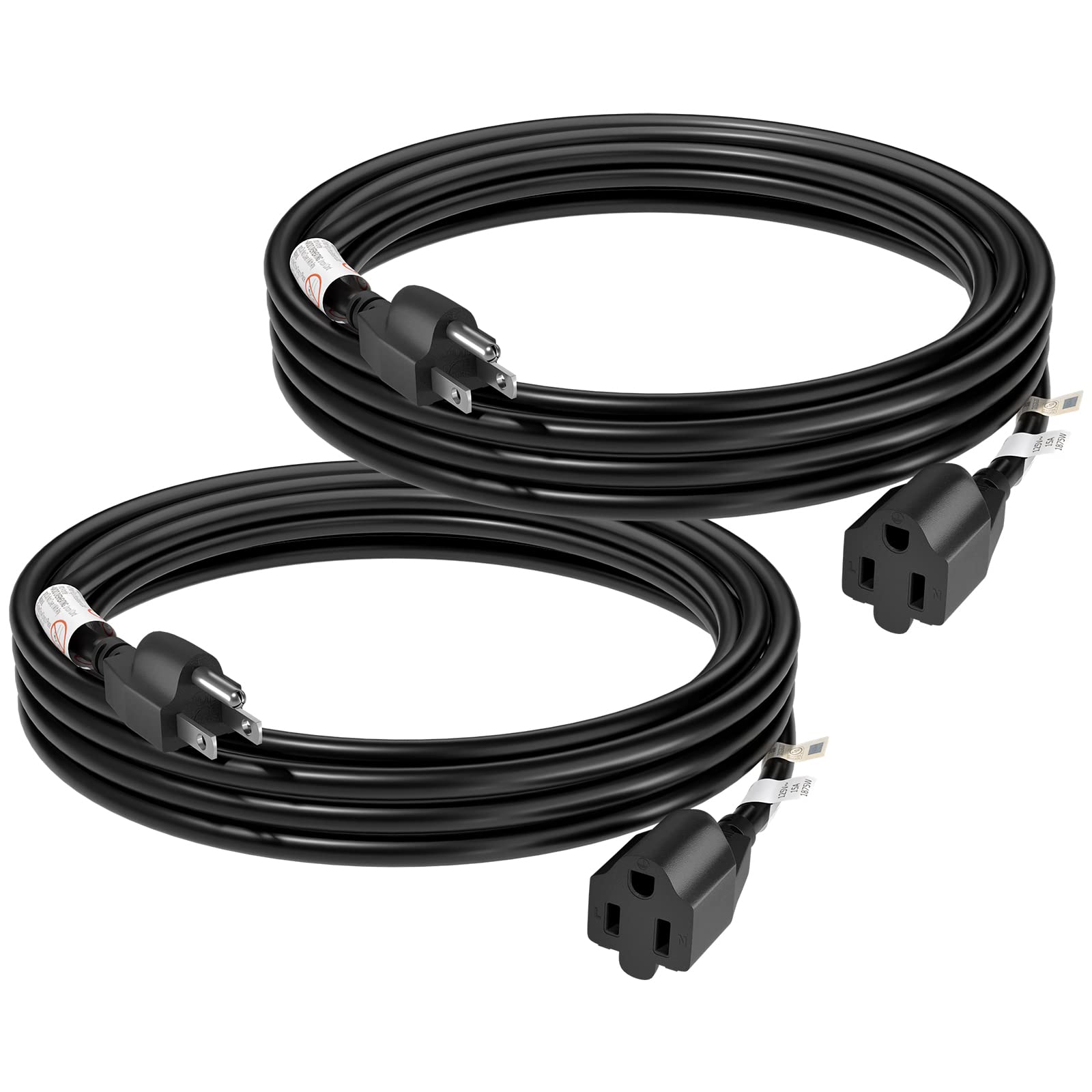 Firmerst 1875W 15 Amp 10 Feet 3 Prong Extension Cord 14 Gauge Black, 2 Pack