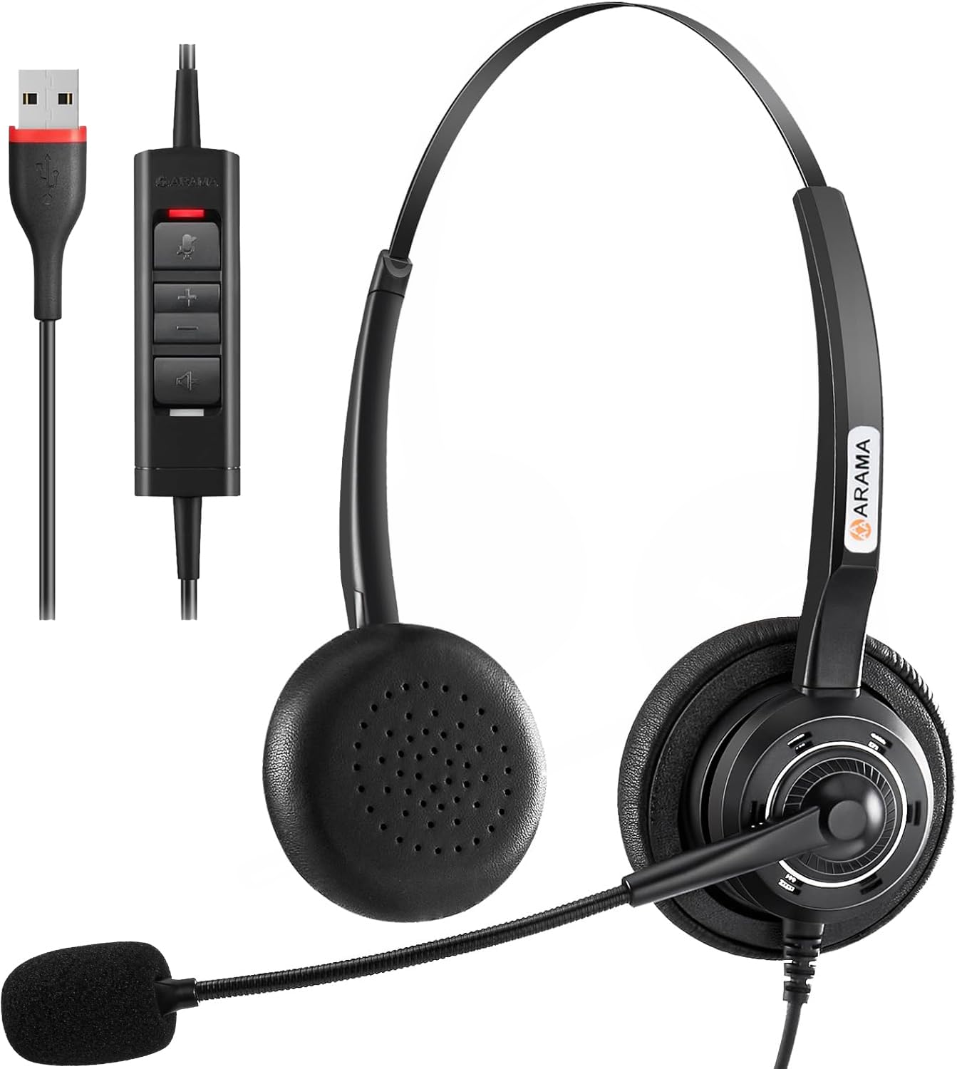 Arama Usb Headset With Microphone For Pc Laptop, On Ear Wired Computer Headset With Noise Cancelling Mic & In Line Control For Home Office Call Center Online Class Skype Zoom(A202Usb)