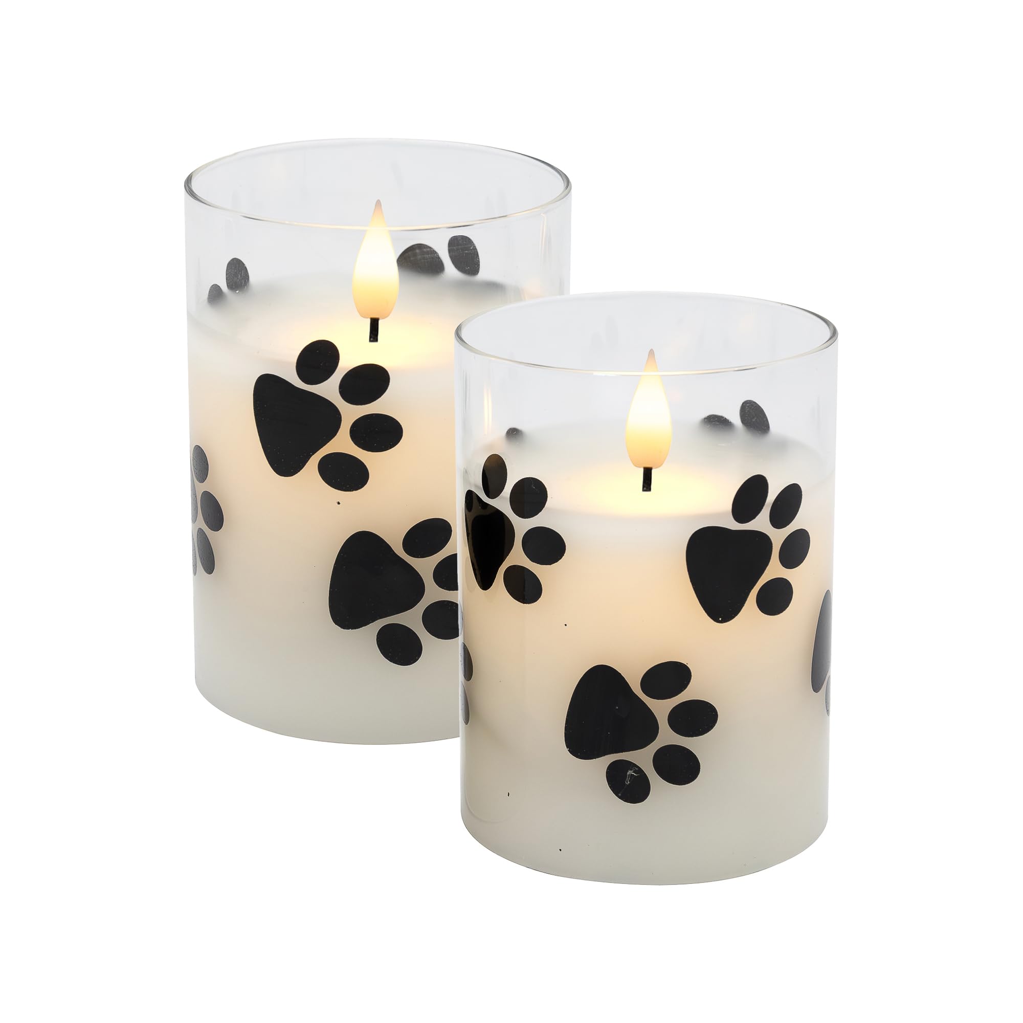 LumaBase Battery Operated LED Glass Candles with 3D Wick Flame, Paw Print - Set of 2