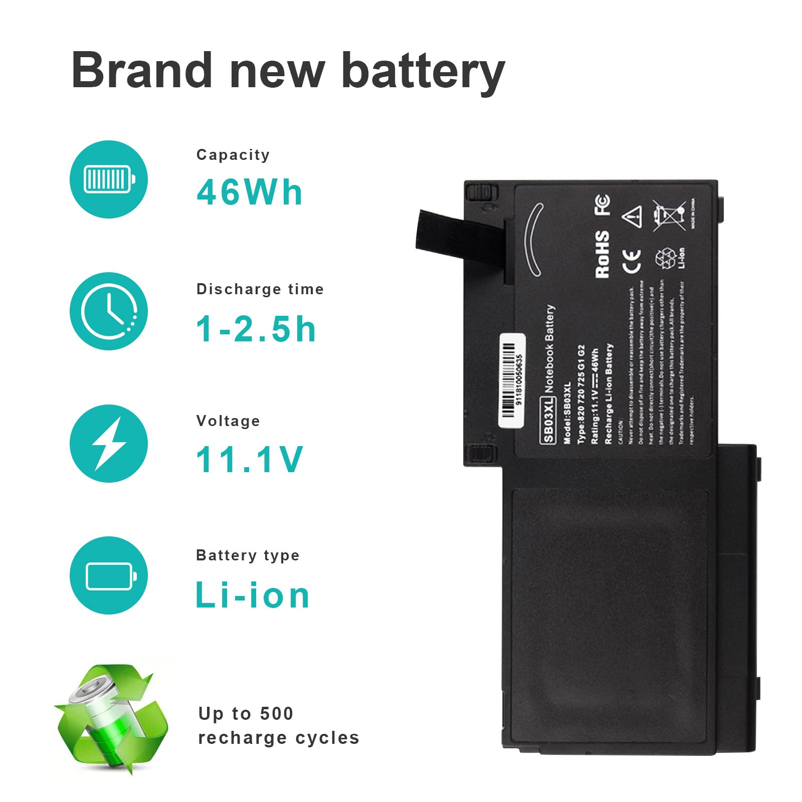 Tree.Nb Sb03Xl Battery For Hp Elitebook 720 725 G2 820 G1 G2 716726 421 717378 001 Hstnn Lb4T Hstnn I13C