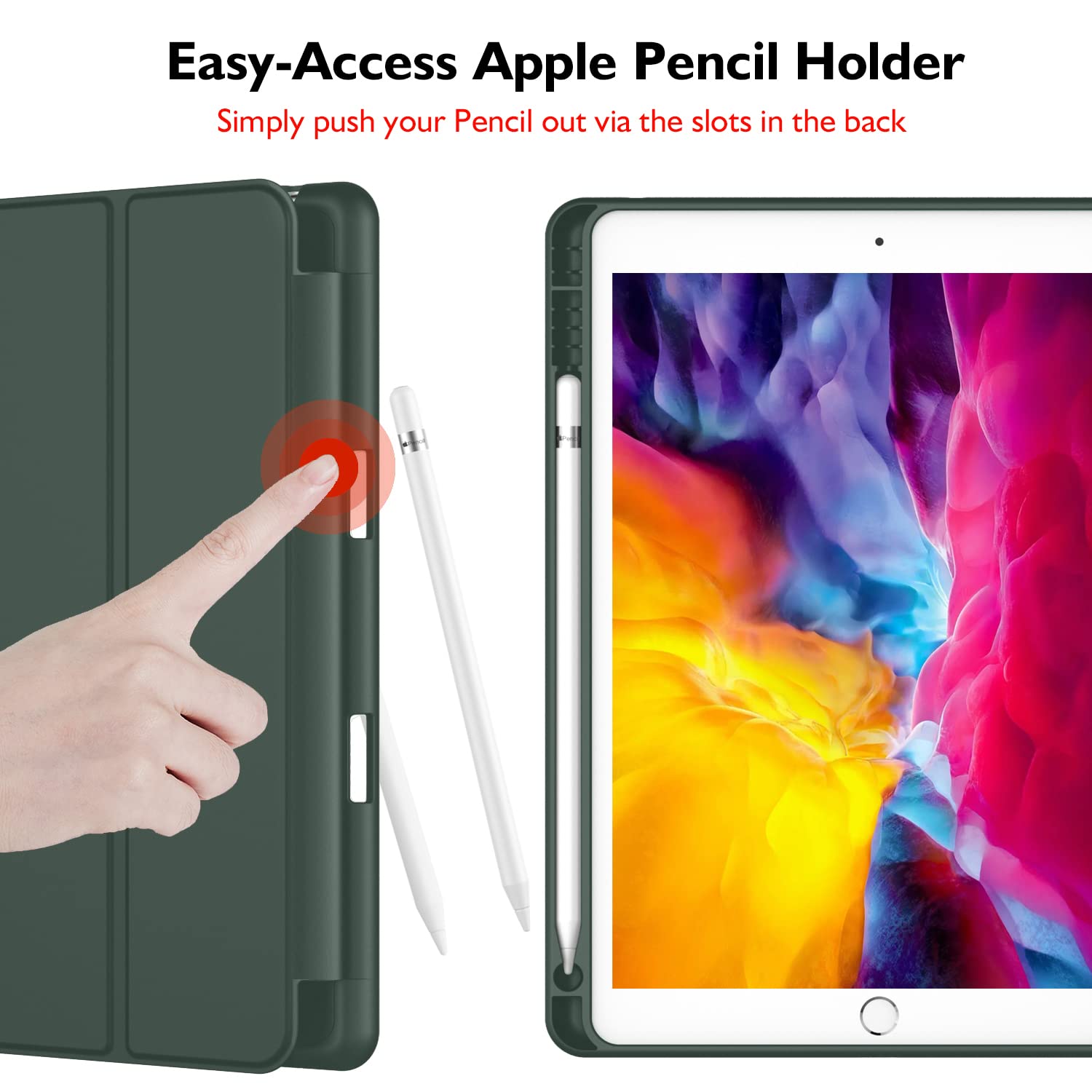 Imieet Ipad 9.7 Case (2018/2017 Model, 6Th/5Th Generation), Smart Cover With Pencil Holder And Soft Baby Skin Silicone Back And Full Body Protection, Auto Wake/Sleep Cover (Dark Green)