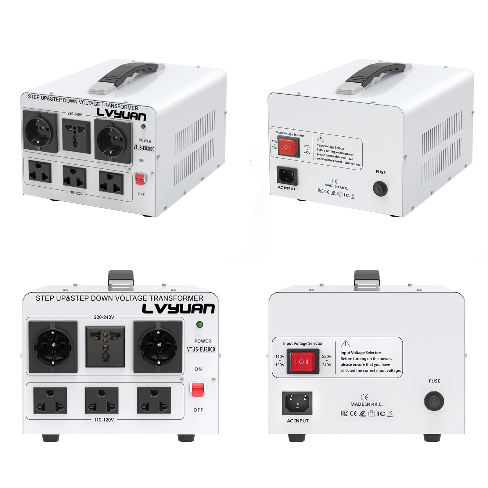 Lvyuan Heavy Duty 3000W Watt Voltage Transformer Converter Step Up/Down Converter 110/120 Volt   220/240 Volt With 3 Us,2 Europe