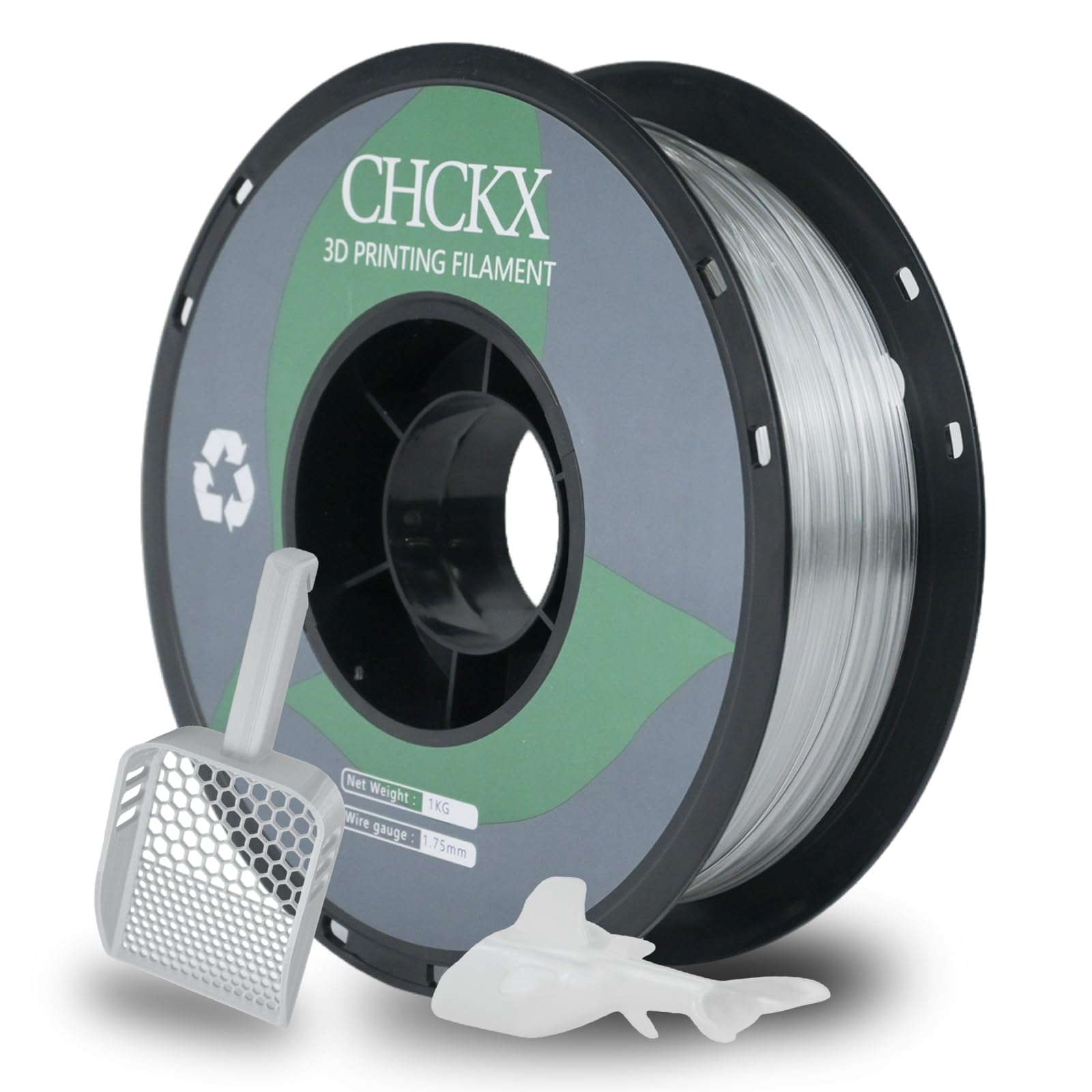 CHCKX PETG 3D Printer Filament, Dimensional Accuracy +/- 0.03 mm, 1kg Spool(2.2lbs), 1.75 mm Fit for Most 3D Printers, Transpare