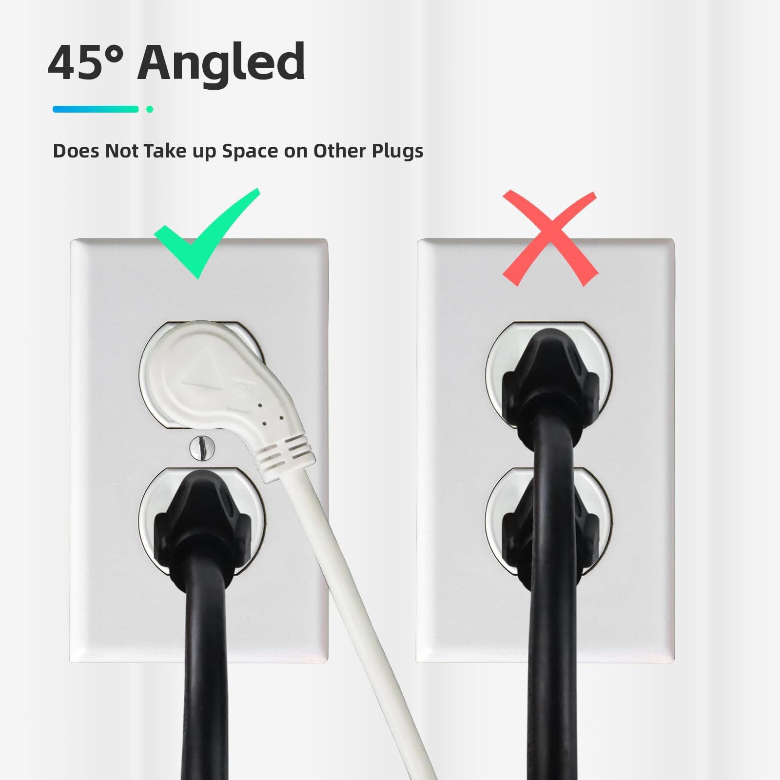 Ep Low Profile 10 Ft Flat Plug Extension Cord   16 Awg 3 Prong Grounded Cable With 3 Outlets, Perfect For Indoor Use, White, Ul