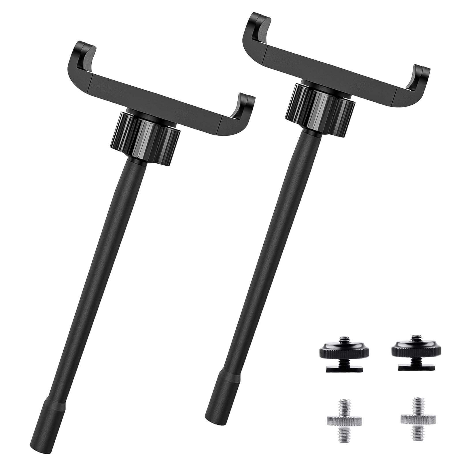 [2-Pack] Phone Holder For Ring Light And Tripod Stand With 1/4 And Hot Shoe Adapter, Flexible Phone Tripod Mount Adapter (Black+