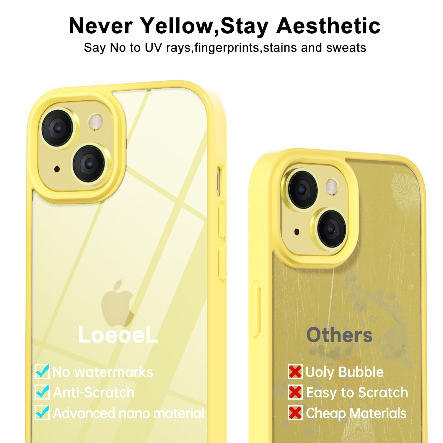 Loeoel For Iphone 13 Case Clear, Transparent Hybrid 13 Case [Hard Plastic & Soft Silicone Bumper] Acrylic Non Yellowing Thin Sli