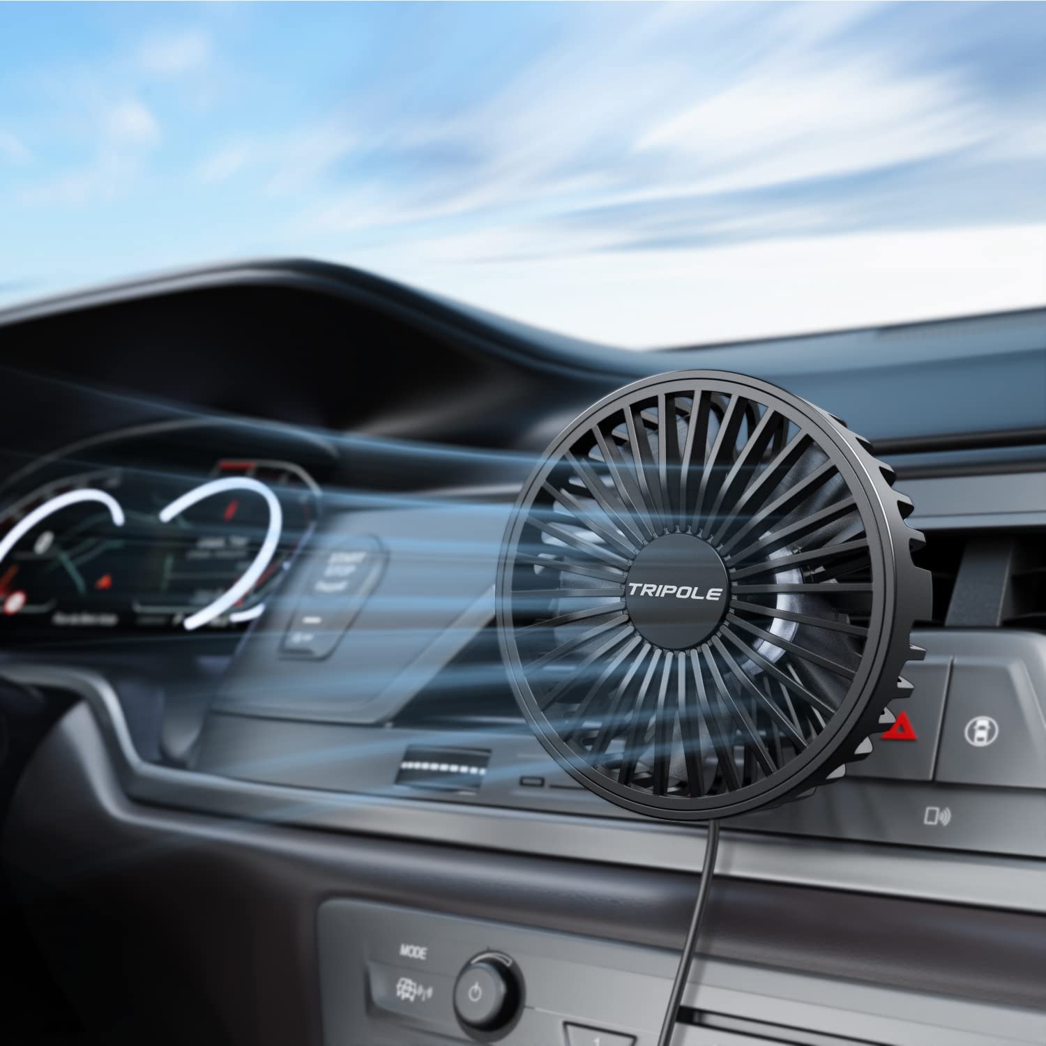 Tripole Car Fan Usb Fan For Car Vent Powerful 3 Speed Car Cooling Clip Fan With Quiet Brushless Motor 360 Degree Rotatable Porta