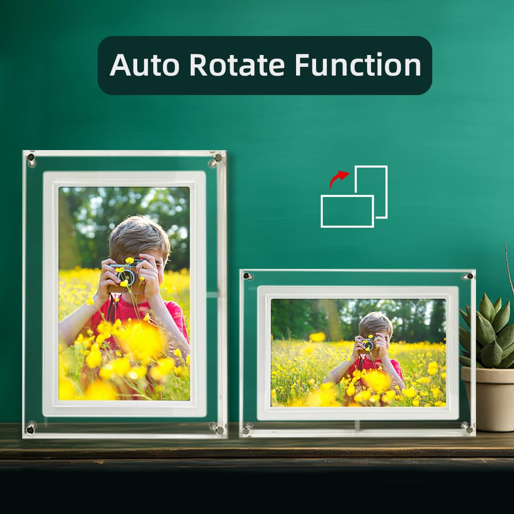 Frameo 5 Inch Smart Wifi Acrylic Digital Photo Frame Ips Lcd Touch Screen, Auto Rotate Portrait And Landscape, Built In 32Gb Mem