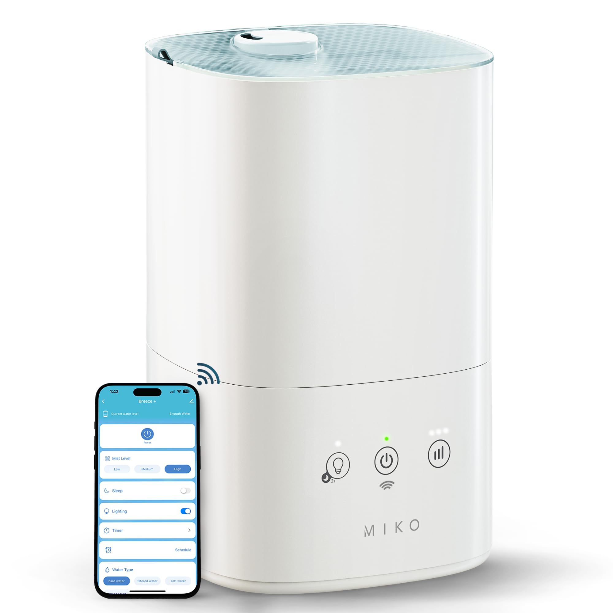 Miko Ultrasonic Humidifiers For Bedroom Baby   Pre Filter, Wifi App Controlled, Auto Mode, No Leak Design, Sleep Mode, Built In
