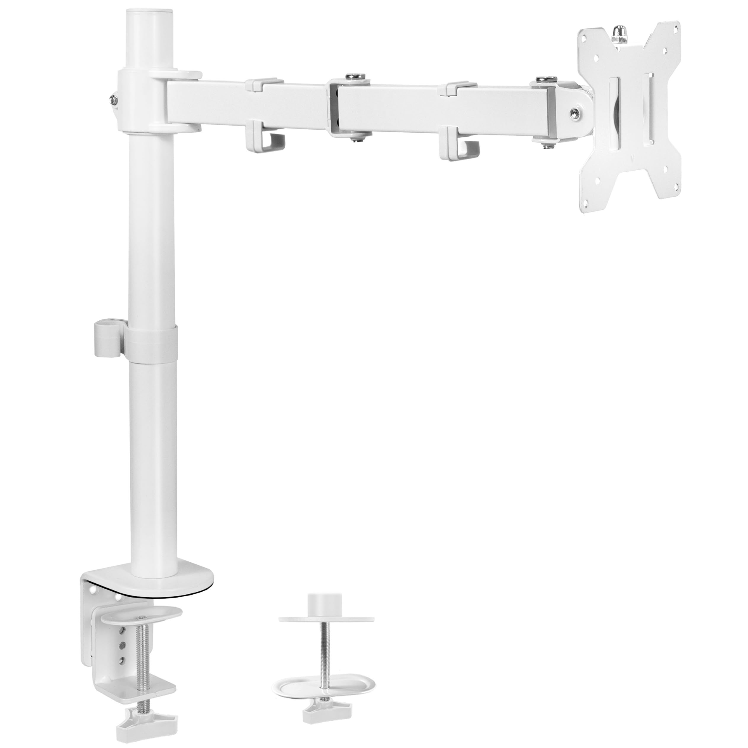 VIVO Single Monitor Arm Desk Mount, Holds Screens up to 32 inch Regular and 38 inch Ultrawide, Fully Adjustable Stand with C Clamp and Grommet Base, VESA 75x75mm or 100x100mm, White, STAND V001W