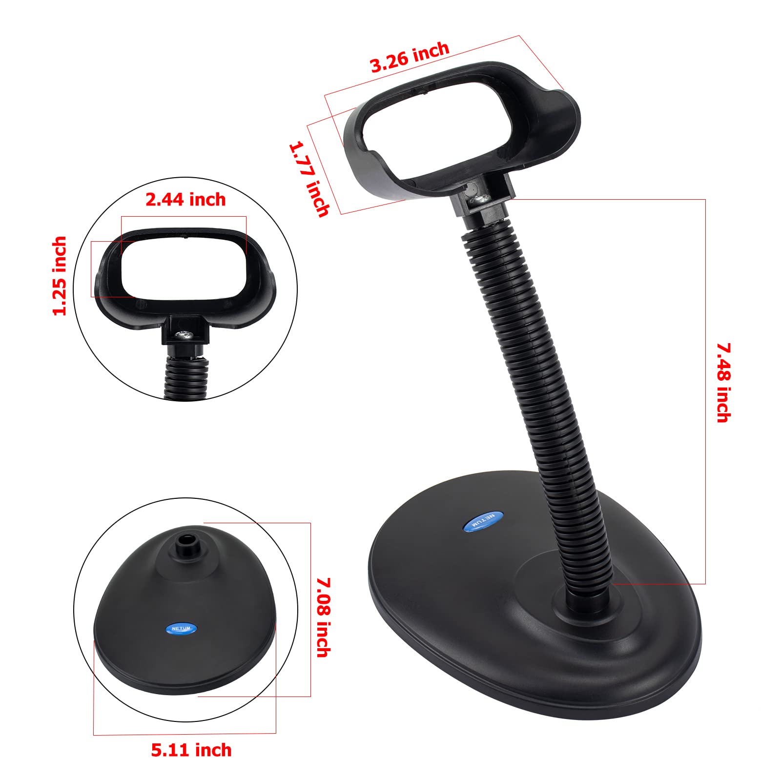 Netum Adjustable Barcode Scanner Stand Hands Free Barcode Scanning Bar Code Reader Cradle Holder Adjustable Goose Neck Stand For