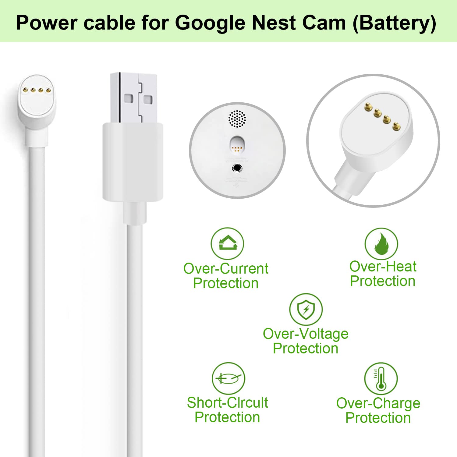 Imah 2 Pack Extended Usb Power Charging Cable Compatible With Google Nest Cam (Battery), 6.56Ft (2M)
