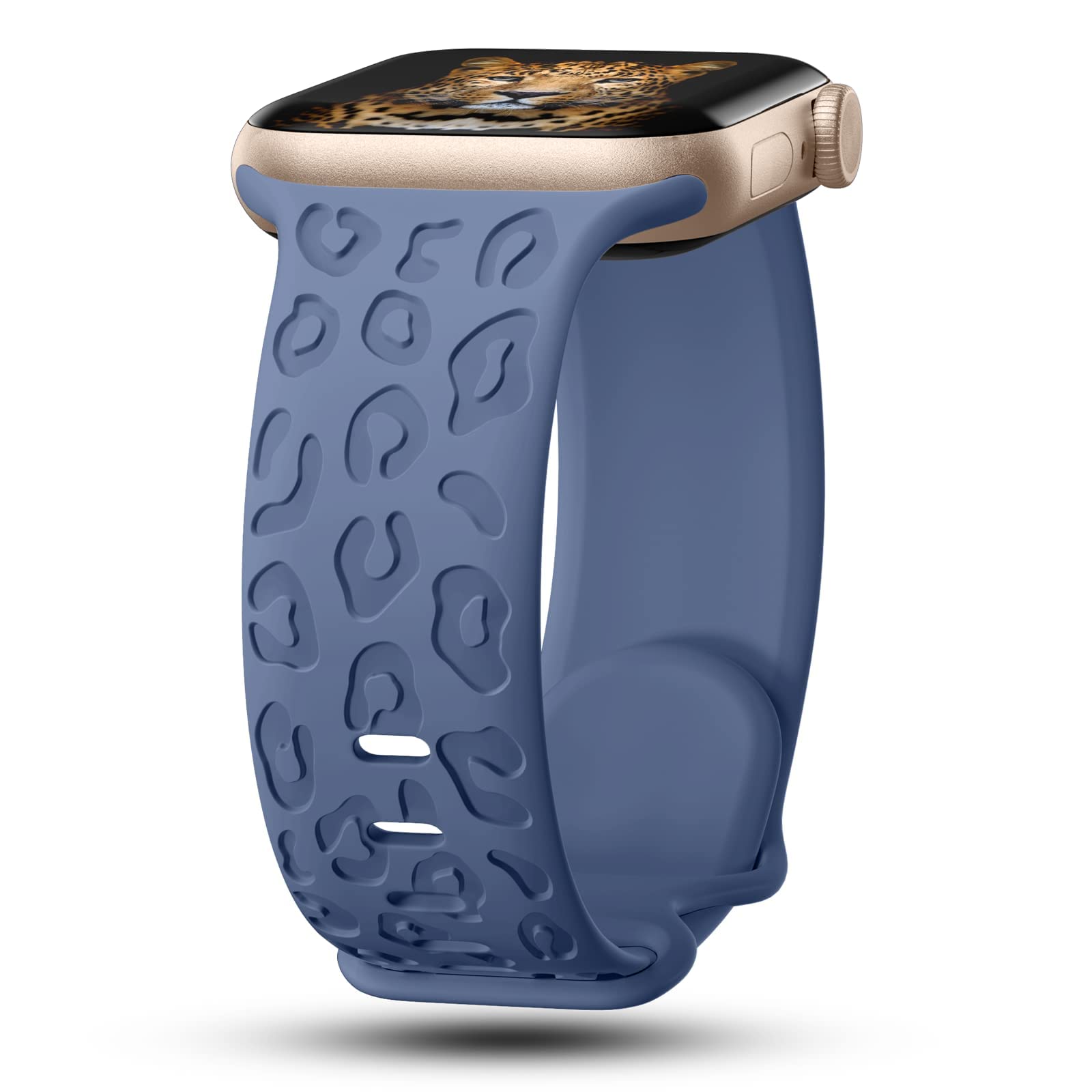 Creategreat Engraved Bands Compatible With Apple Watch Band 45Mm 44Mm 42Mm, Leopard Carve Pattern Soft Silicone Strap Compatible