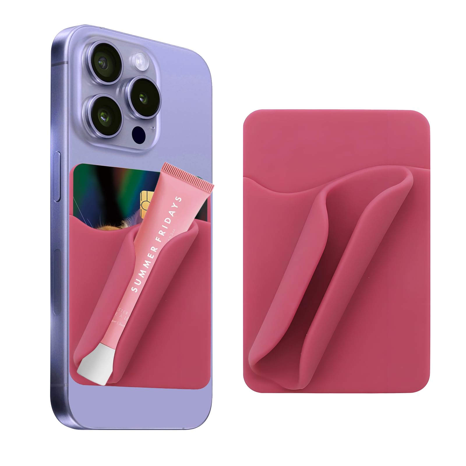 loooghom Phone Case with Lip Gloss Holder, Card Slot, Compatible with iPhone and Android, Rose Red