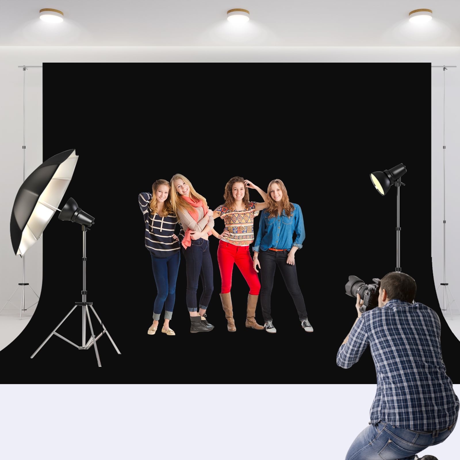 Aimosen 10X10 Ft Black Backdrop Background For Photography, Large Black Photo Backdrop Curtain Drapes, High Density Polyester Fa