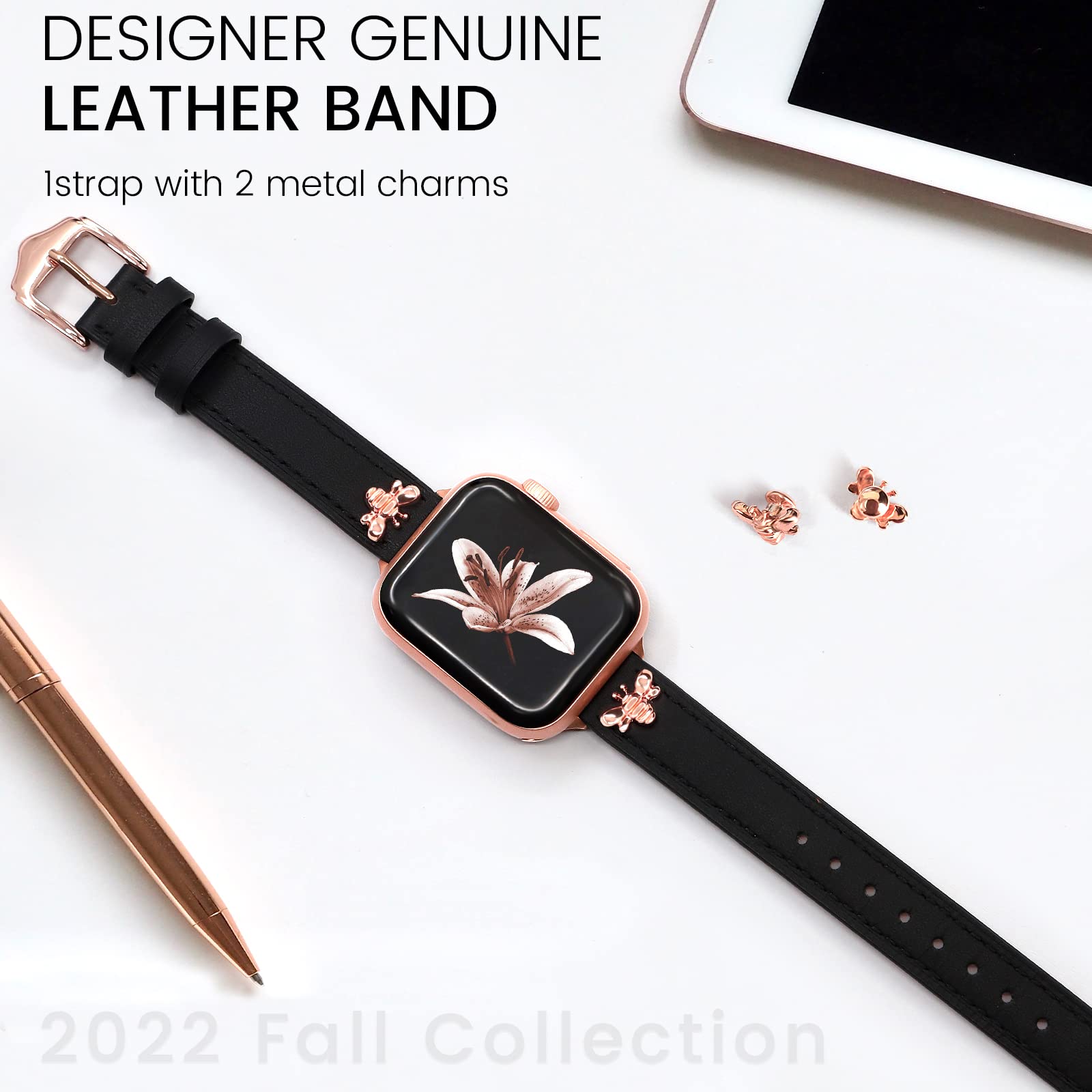 Jr.Dm Elegant Slim Leather Bands Compatible With Apple Watch Band 38Mm 40Mm 41Mm 42Mm 44Mm 45Mm 49Mm, Designer Top Grain Black L