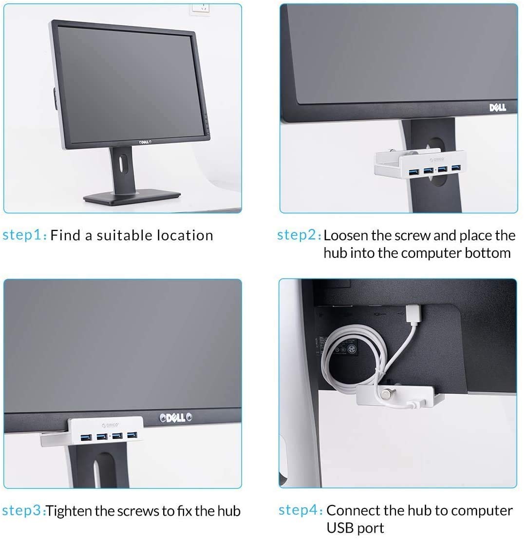 ORICO USB 3.0 Hub Clamp Adapter, Aluminum 4 Port USB Splitter with Extra Power Supply Port and 4.92 FT USB Data Cable, Ultra Portable USB Expander for 2021 iMac/Laptop/PC