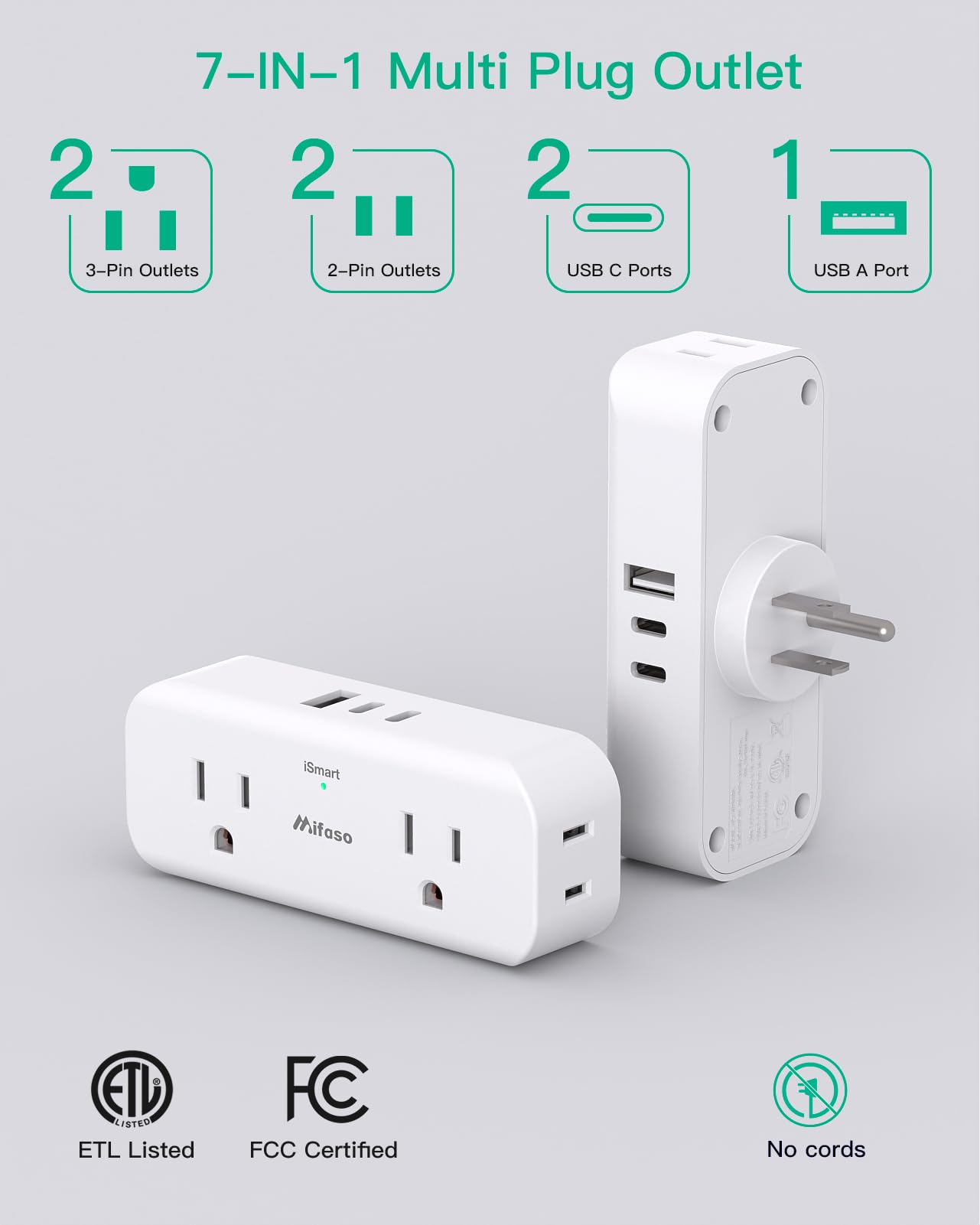 Outlet Extender, 4 Outlet Extension With 1 Usb A 2 Usb C Wall Charger, Multi Plug Outlet Splitter, Electric Wall Outet Expander