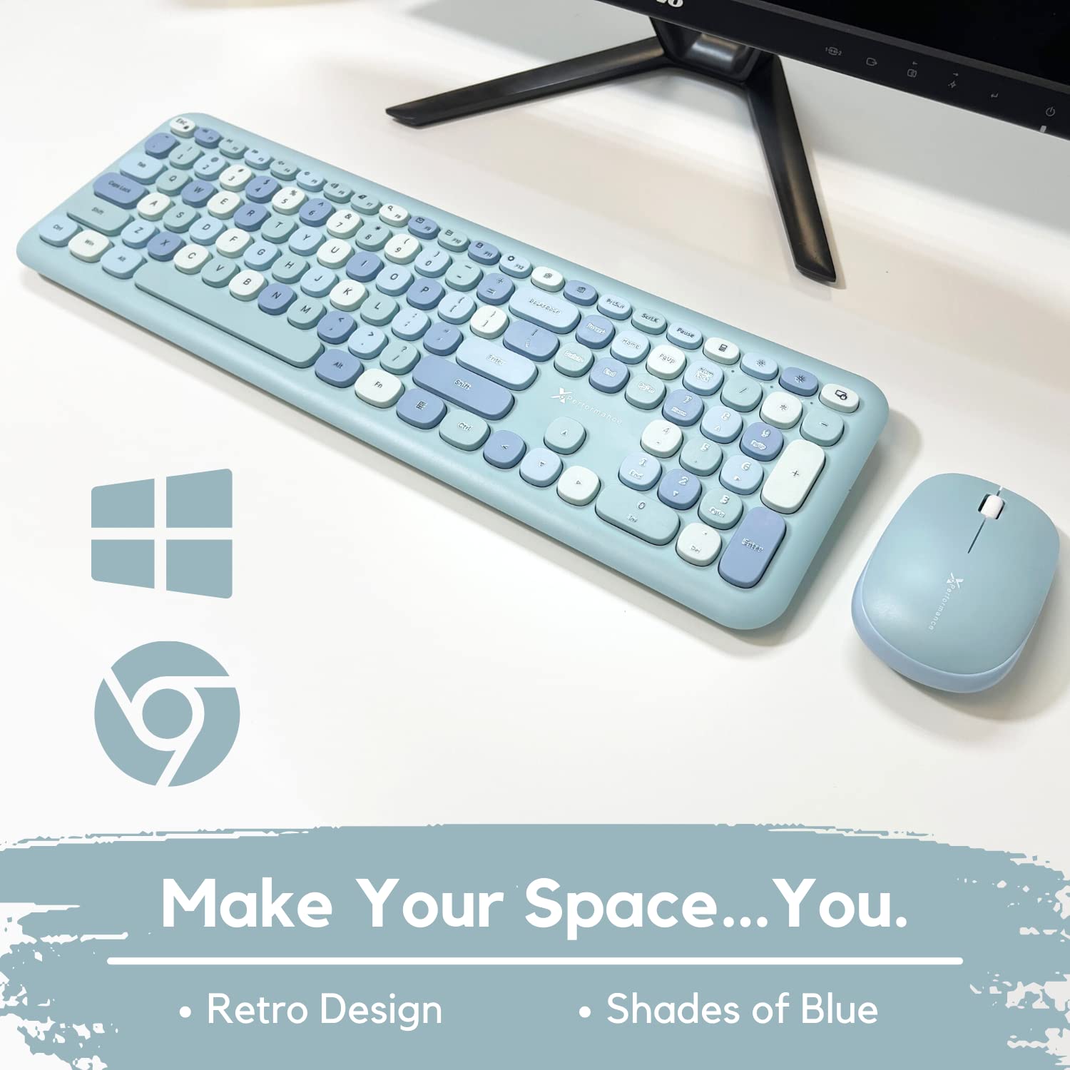 X9 Cute Keyboard And Mouse Combo   Transform Your Space With A Colorful Blue Wireless Keyboard And Mouse Retro Set (110 Keys And 18 Shortcuts)   Aesthetic Keyboard For Pc Computer, Laptop