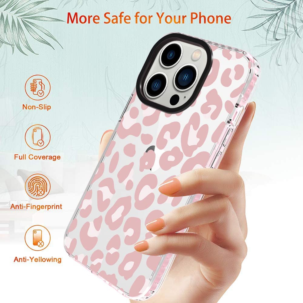 Ziye Clear Case For Iphone 13 Pro Max Cover Pink Leopard Design Shockproof Soft Tpu Bumper Protective Phone Case For Women Girls