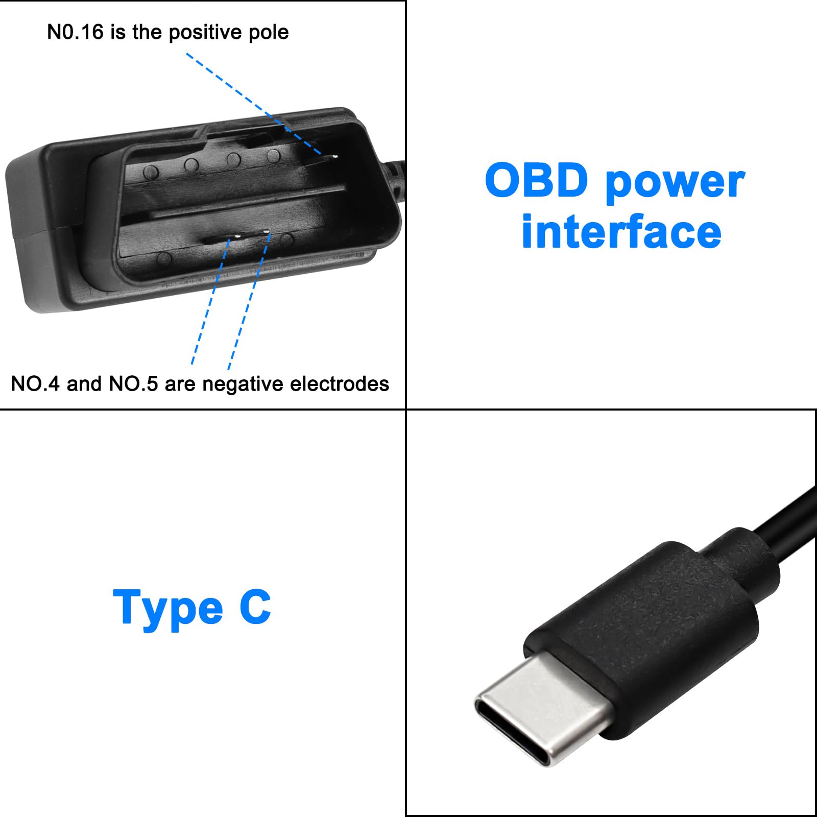 XMSJSIY OBD2 Dash Cam Power Cable Type C Hardwire Charger 24H Surveillance Switch Black 3.5M