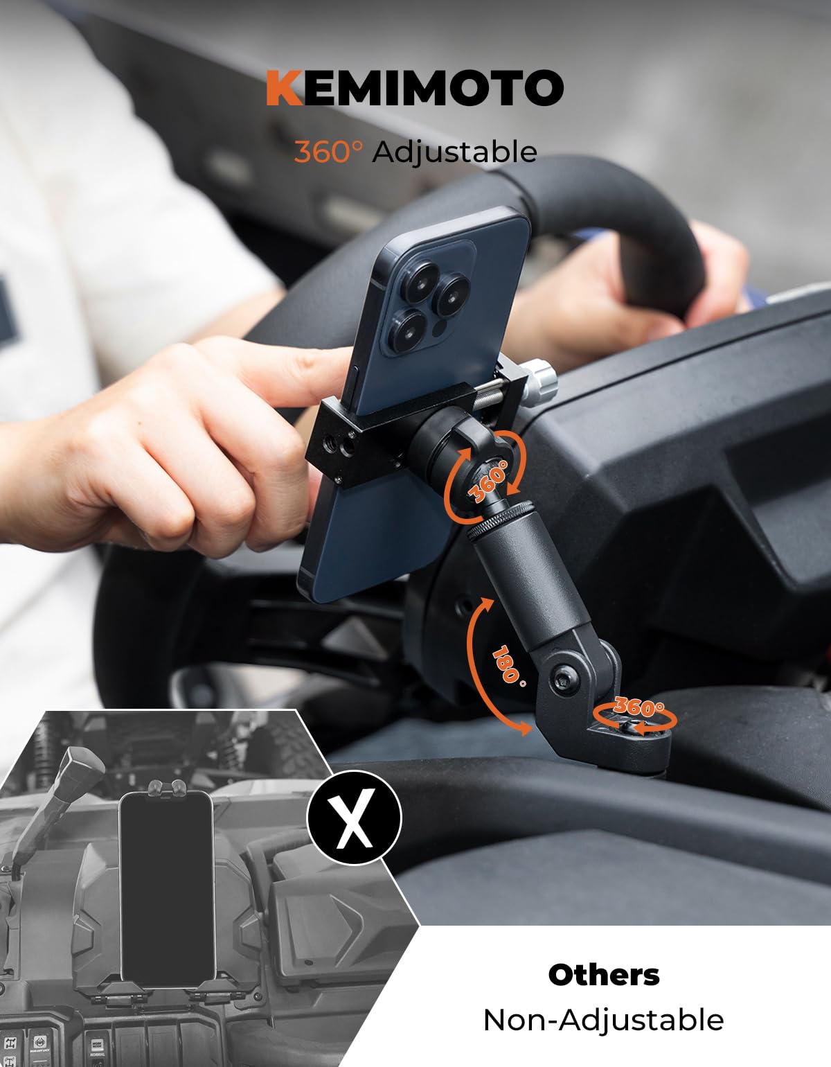 Kemimoto X3 Phone Mount, Cnc Aluminum Dashboard 360 Adjustable Cell Phone Holder, Compatible With Can-Am Maverick X3 And Max Mod