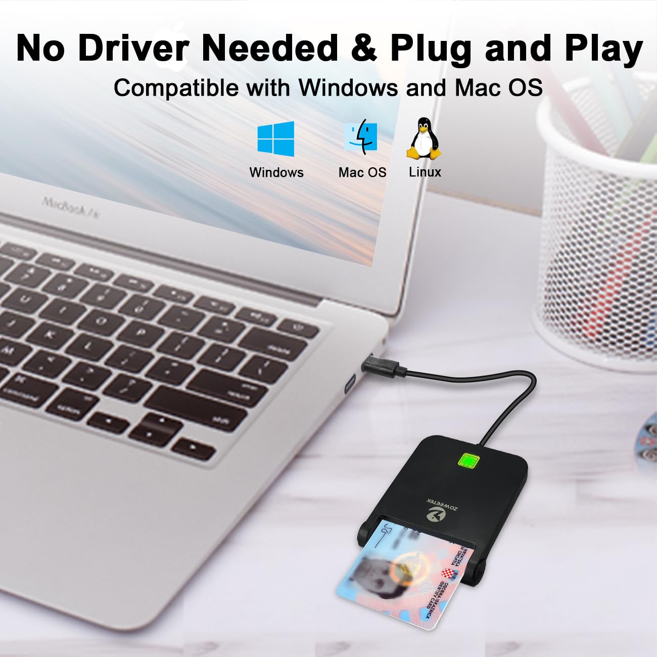 Zoweetek Cac Reader Usb C, Cac Card Reader Military, Dod Military Usb Common Access Cac, Compatible With Windows 10/11, Mac Os 10.15 And Linux (Type C)