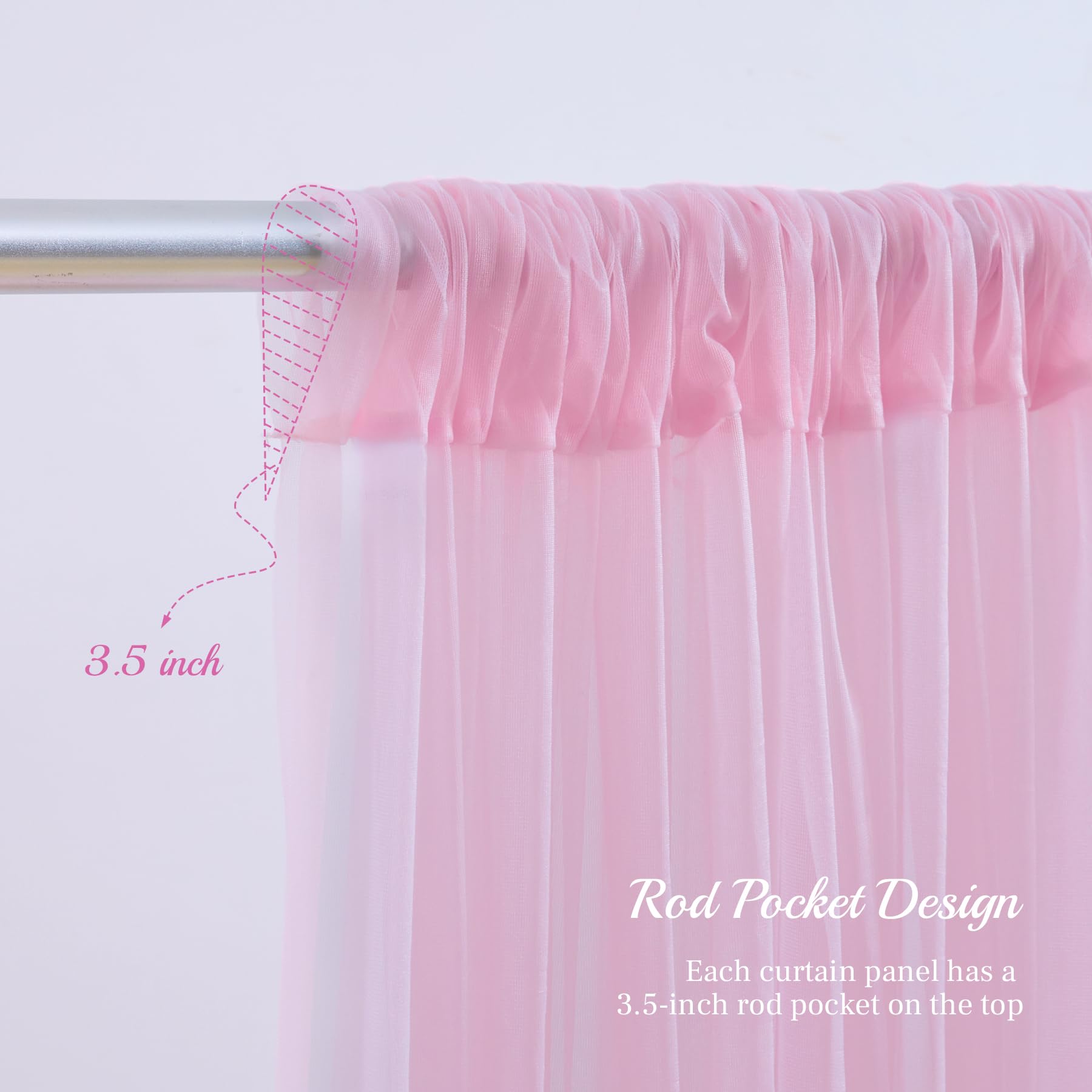 10X8Ft Baby Pink Tulle Backdrop Curtain With Lights String For Parites, Sheer Backdrop Curtains For Wedding Baby Shower Birthday