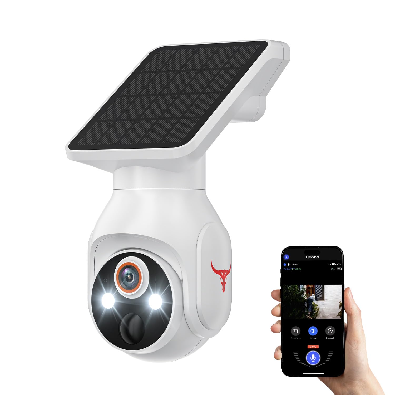 PyreQuad 1080p WiFi Outdoor Security Camera with Solar Panel, Battery Powered, AI Motion Detection, Night Vision, Two Way Talk, 