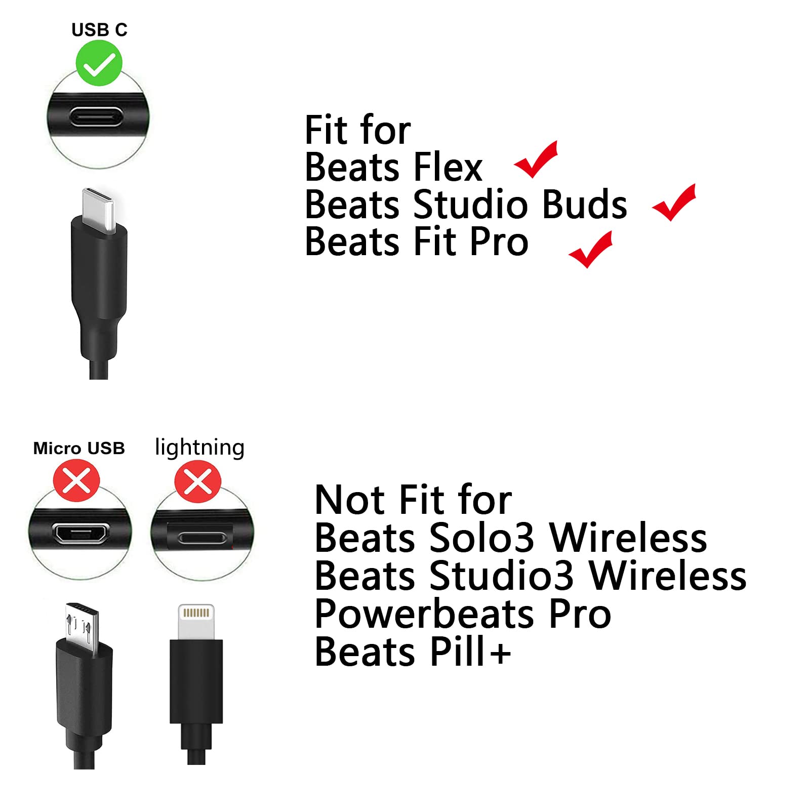 5Ft Usb C Cord Fit For Beats Headphones Charger, For Beats Flex, Studio Buds +, Fit Pro, Studio Pro Earphones Earbuds Fast Charg