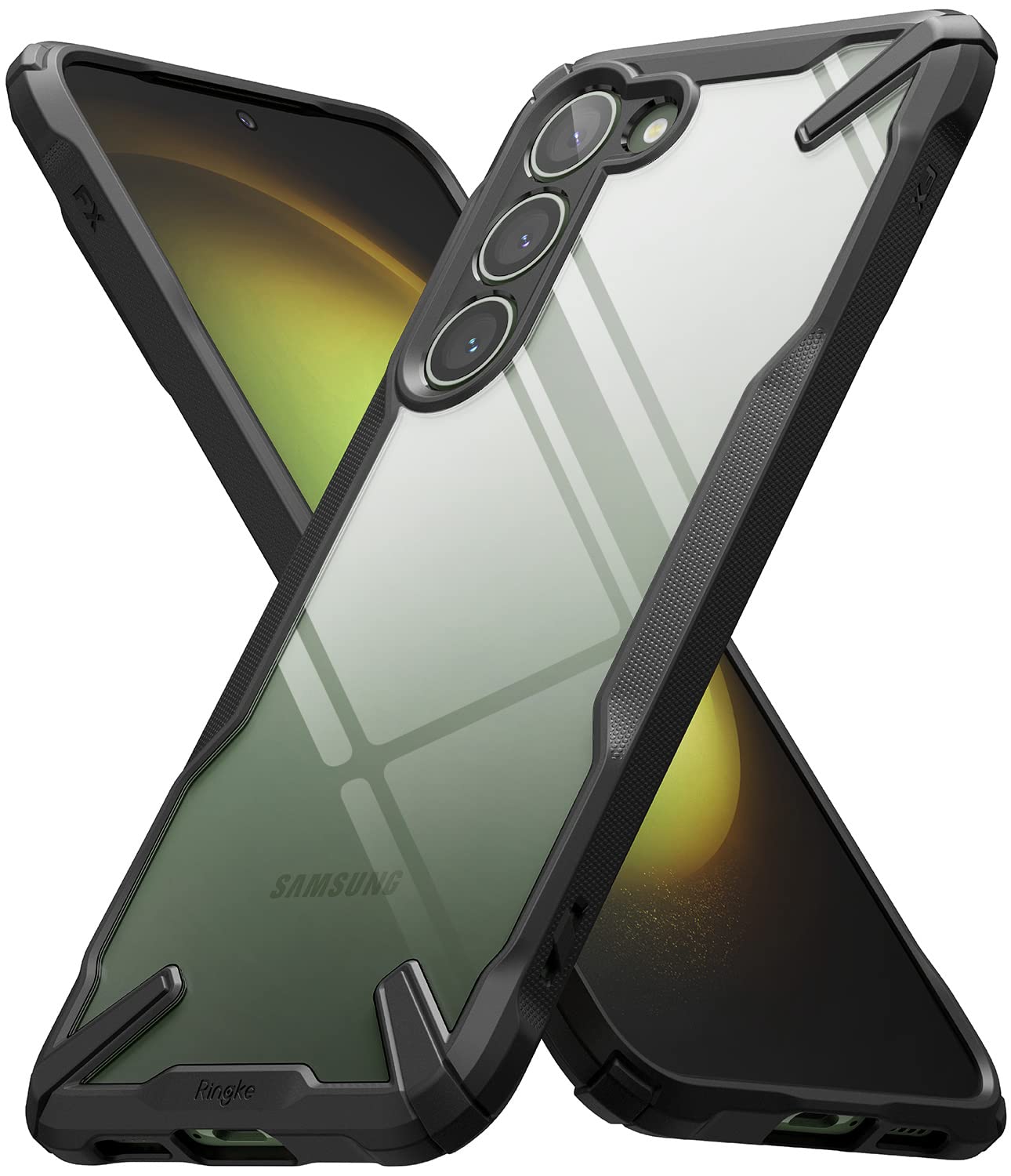 Ringke Fusion-X [Anti-Scratch Dual Coating] Compatible with Samsung Galaxy S23 Plus 5G Case, Augmented Bumper Clear Hard Back He