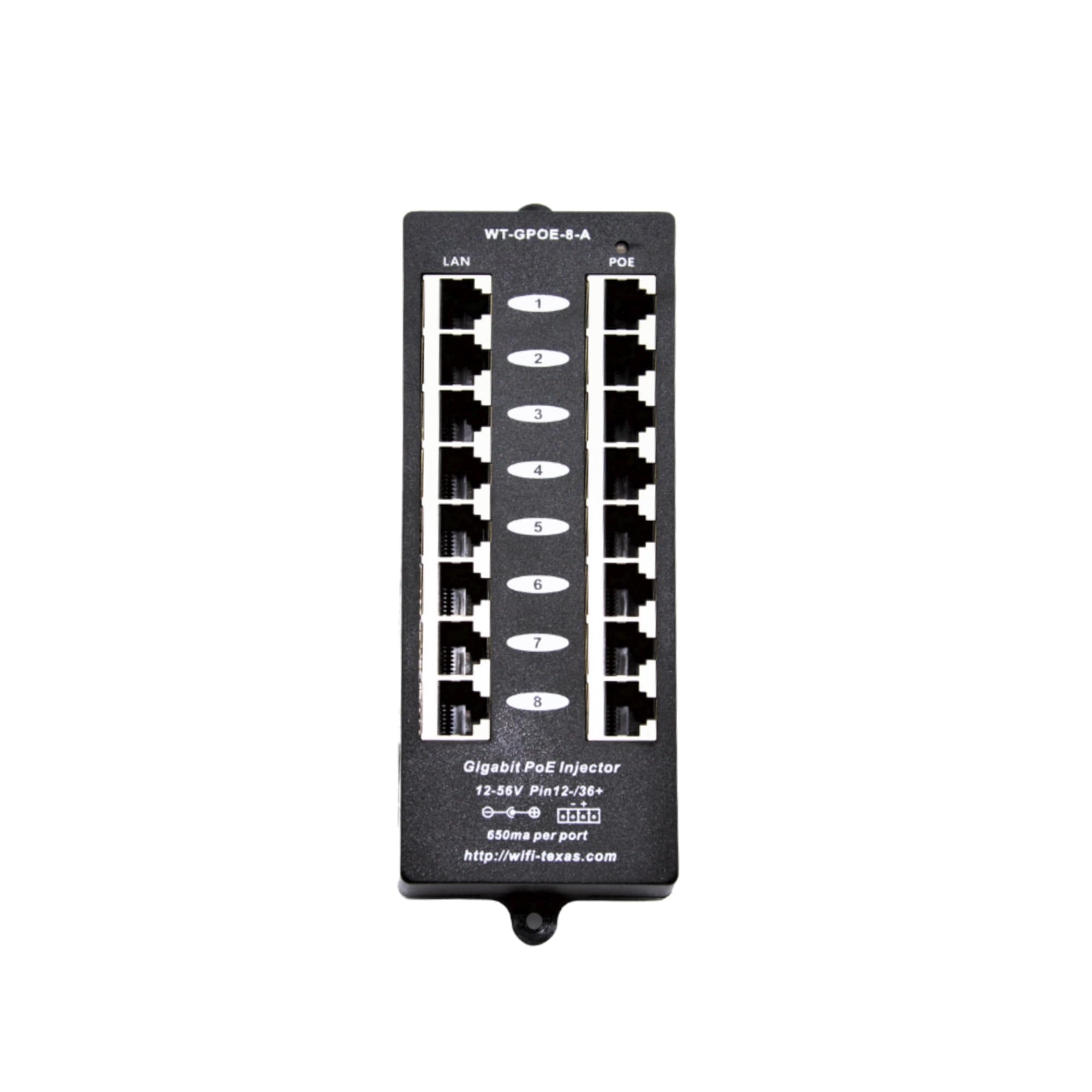Poe Texas 8 Port Poe Injector   Gigabit Passive Power Over Ethernet Midspan   Front Wall Mount For Security Cameras, Ip Phones, Wifi Aps   Works With Non Poe Switch, Includes 48V 60W Power Supply