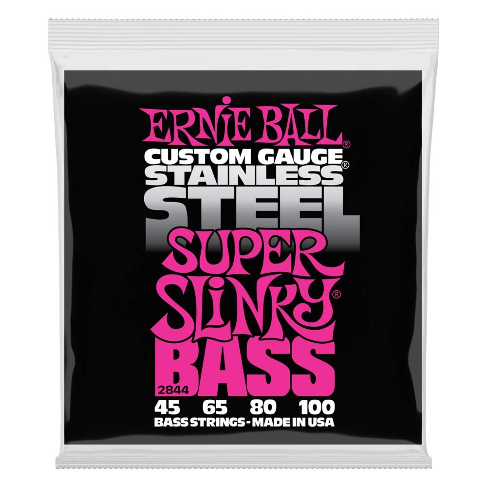 Ernie Ball Super Slinky Stainless Steel Bass Guitar Strings, 45 100 Gauge (P02844)