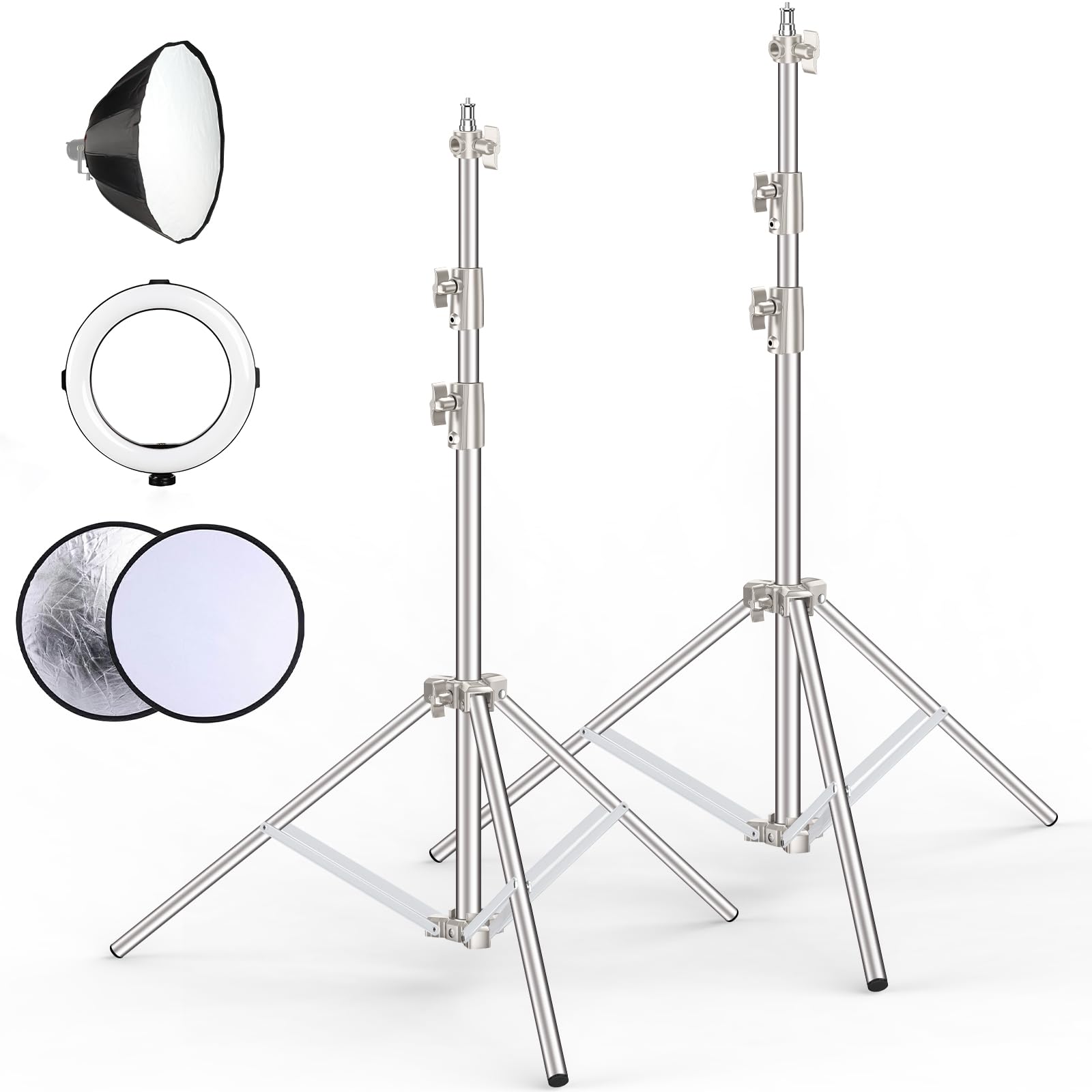 Anautin 9.2 Ft Stainless Steel Light Stand Photography, 2 Pack Heavy Duty Photography Tripod Stand With 1/4    To 3/8    Screw A