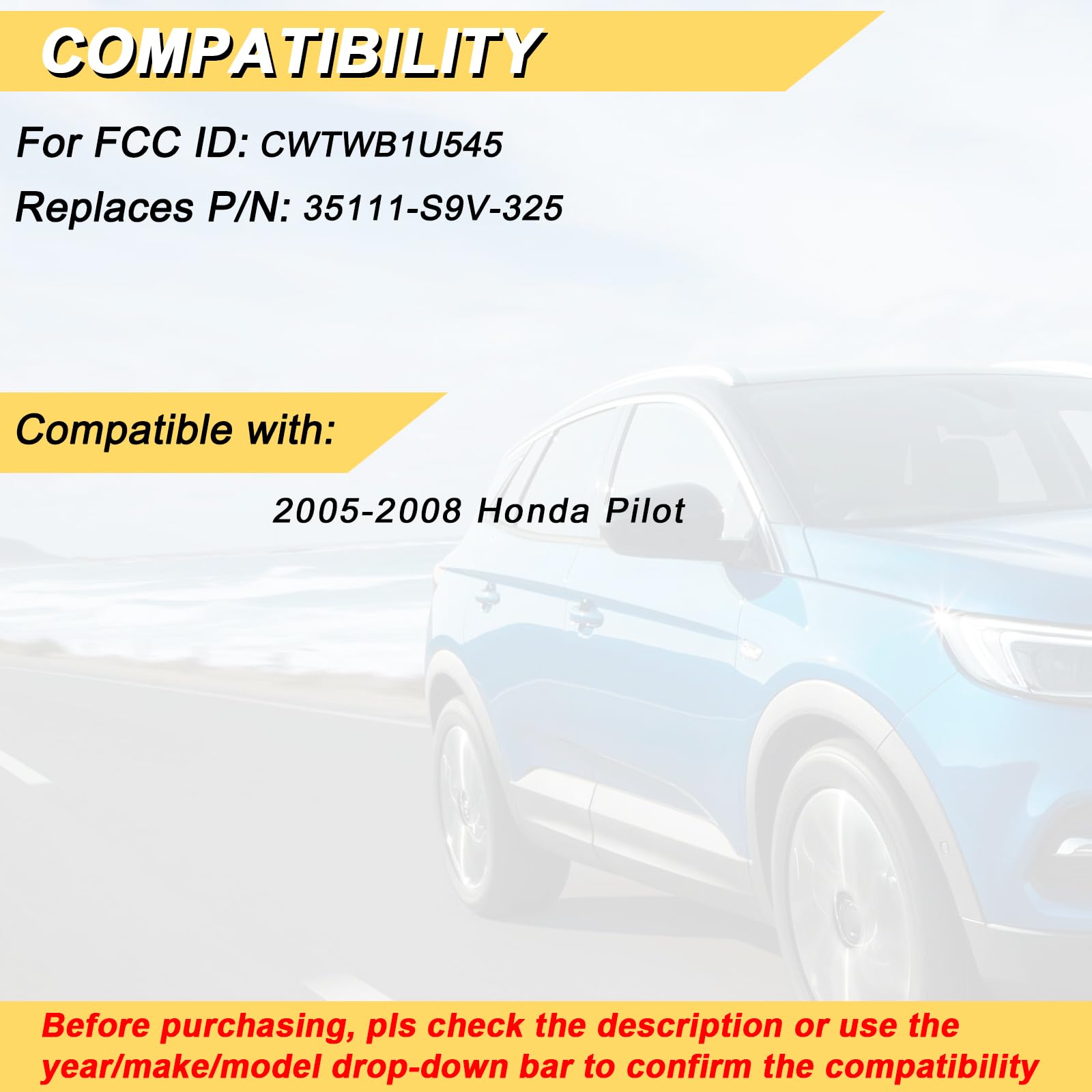 Vurkcy Key Fob Replacement For 2005 2006 2007 2008 Honda Pilot Car Keyless Entry Remote Control, Cwtwb1U545, 3 Buttons, 2Pcs