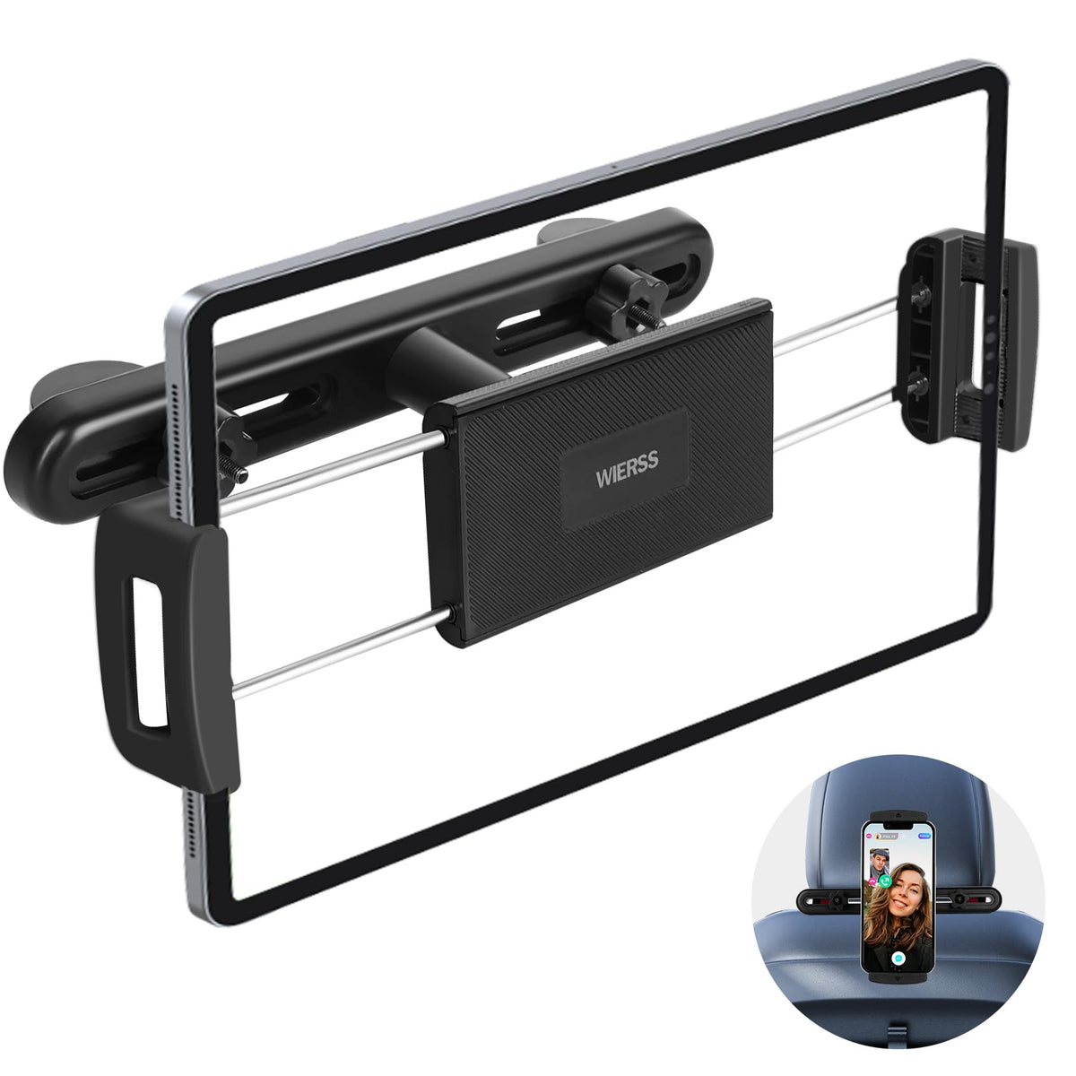 Wierss Tablet Ipad Holder For Car Headrest Back Seat, [Steel Super Stable, No Noise] Tablet Mount Car Holder Backseat For Kids R