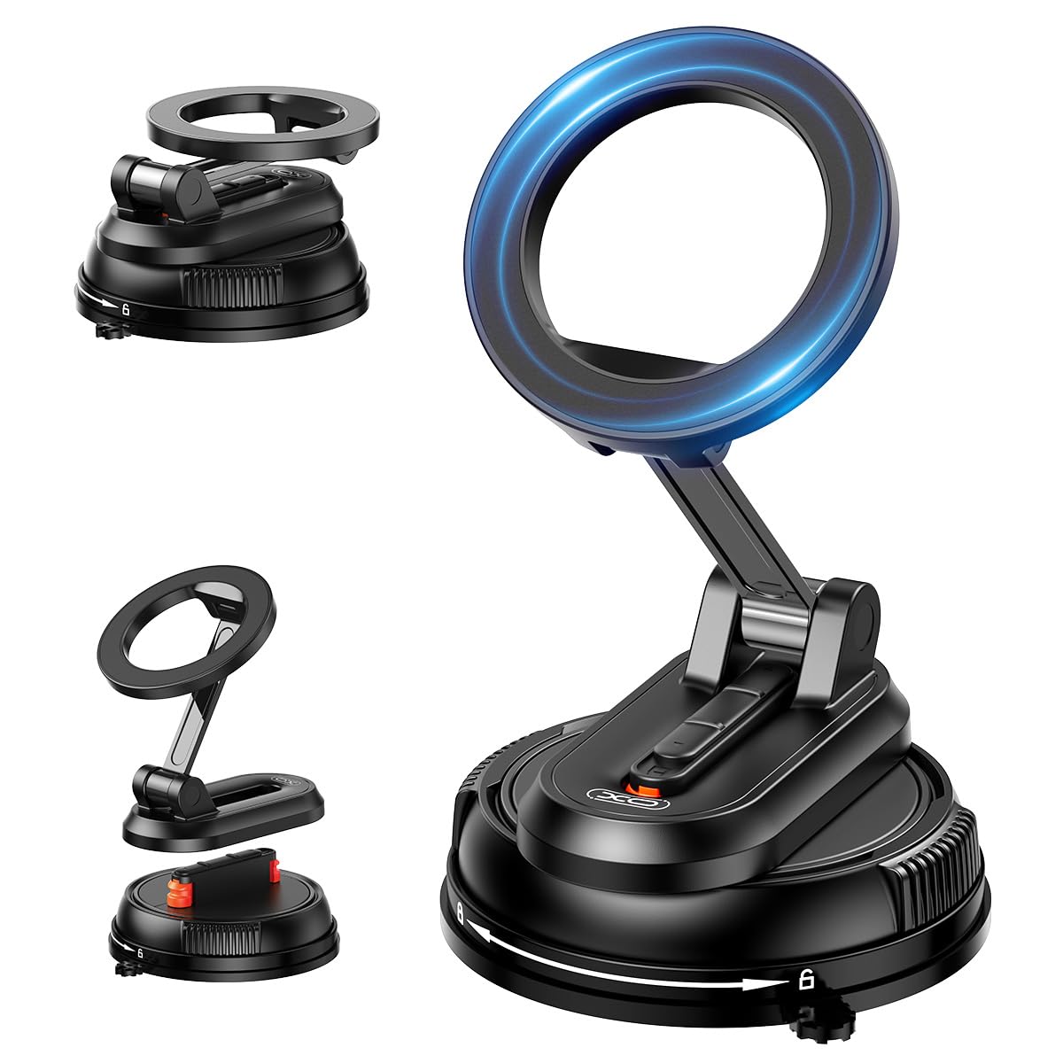 Magnetic Car Phone Holder,360 Rotation Strong Suction Car Phone Mount Detachable Vacuum Suction Phone Holder Foldable Cellphone 